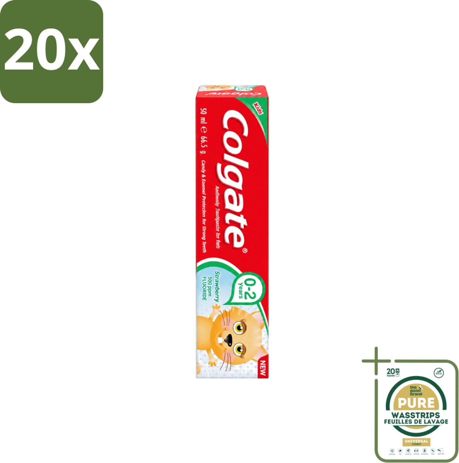 20 x Colgate - Aardbeismaak - Kindertandpasta - Voor 0 tot 2 jaar oud - 50ml - Wasstrips - Baby Tandenpoetsen - Kindertandpasta - Aardbeismaak - Melkgebit - Gaatjes Voorkomen