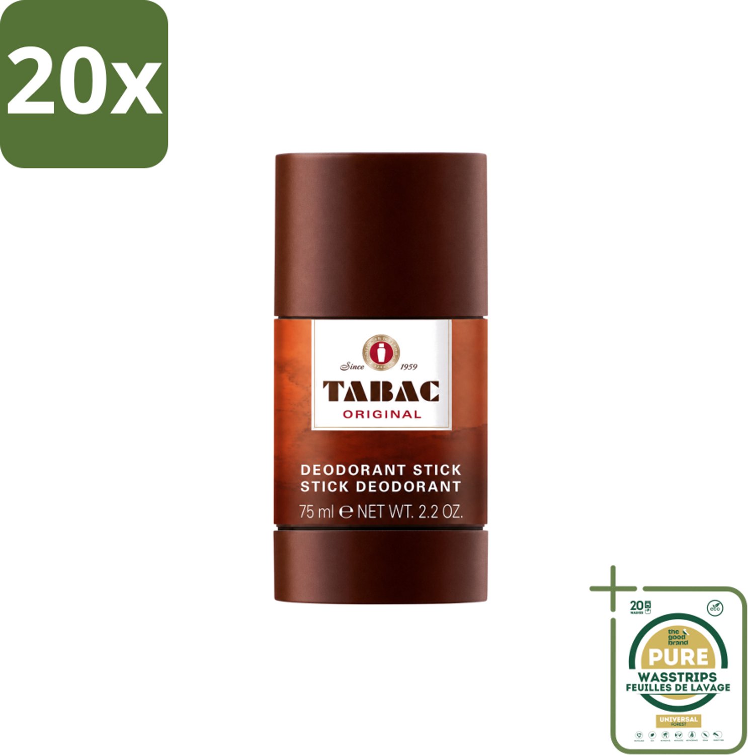 20 x Tabac Original - Deodorant Stick - Langdurige frisheid - 75 ml - Wasstrips - Deodorant Stick - Langdurige Frisheid - Zweetbescherming - Pittige Geur - Mannelijke Geur