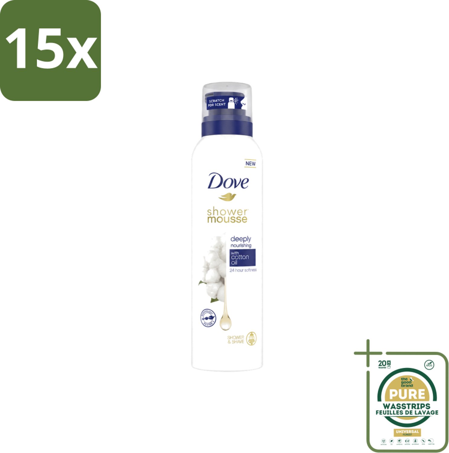 15 x Dove – Douchefoam – Deeply Nourishing Cotton Oil – 200 ml - Wasstrips - Douchefoam - Huid Verzorging - Katoenzaadolie - Hydratatie - Droge Huid