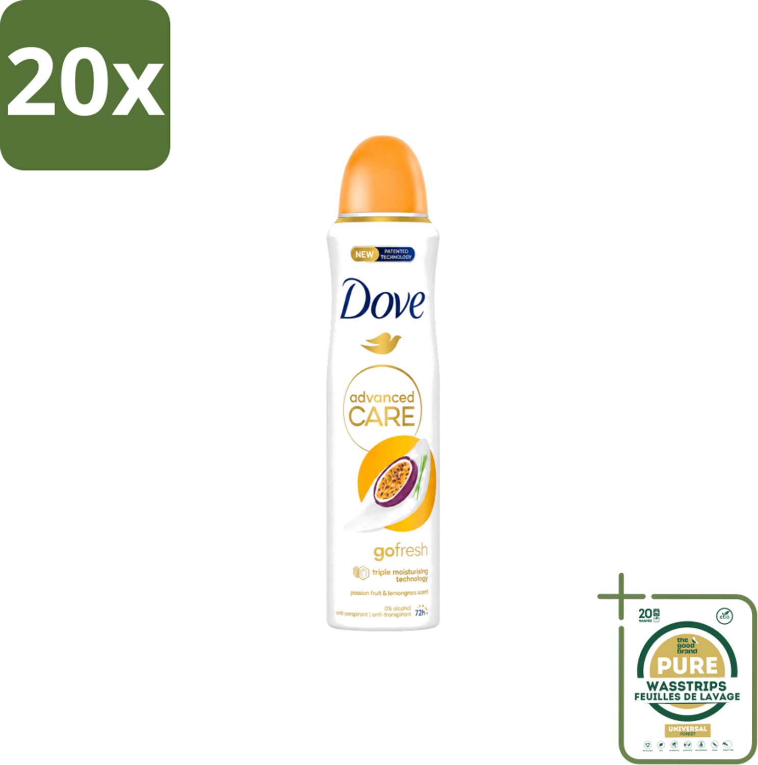 20 x Dove – Deodorant Spray – Passion Fruit – 250 ml - Wasstrips - Passievrucht Deodorant - Frisse Deodorant Spray - Passievrucht Geur - Deodorant Spray - Okselhuid Verzorging