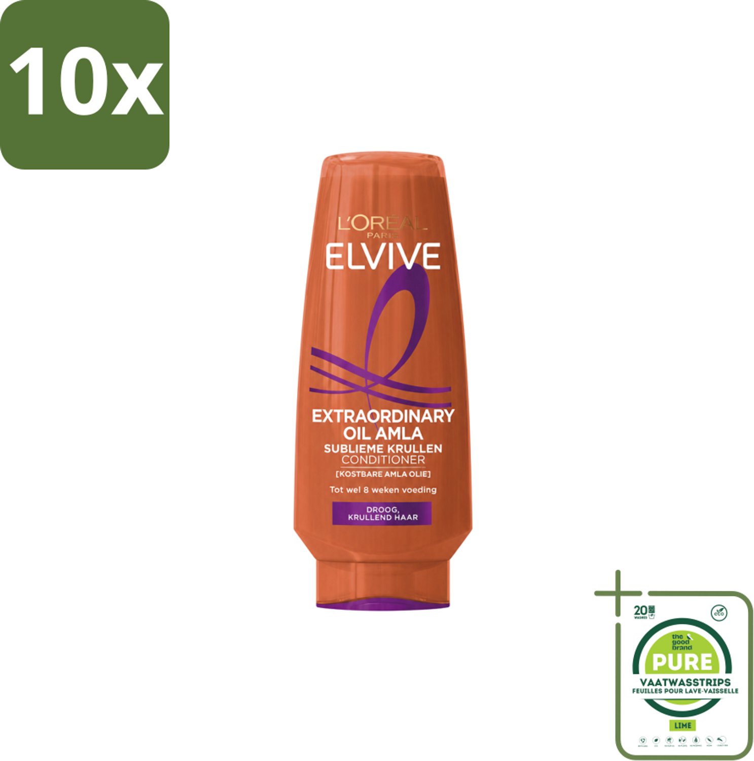 10 x L’Oréal Paris Elvive – Conditioner – Extraordinary Oil Krulverzorging – 200 ml - Grootverpakking - Vaatwasstrips - Krulverzorging - Droog Haar - Krulhaar - Voeding - Zachtheid