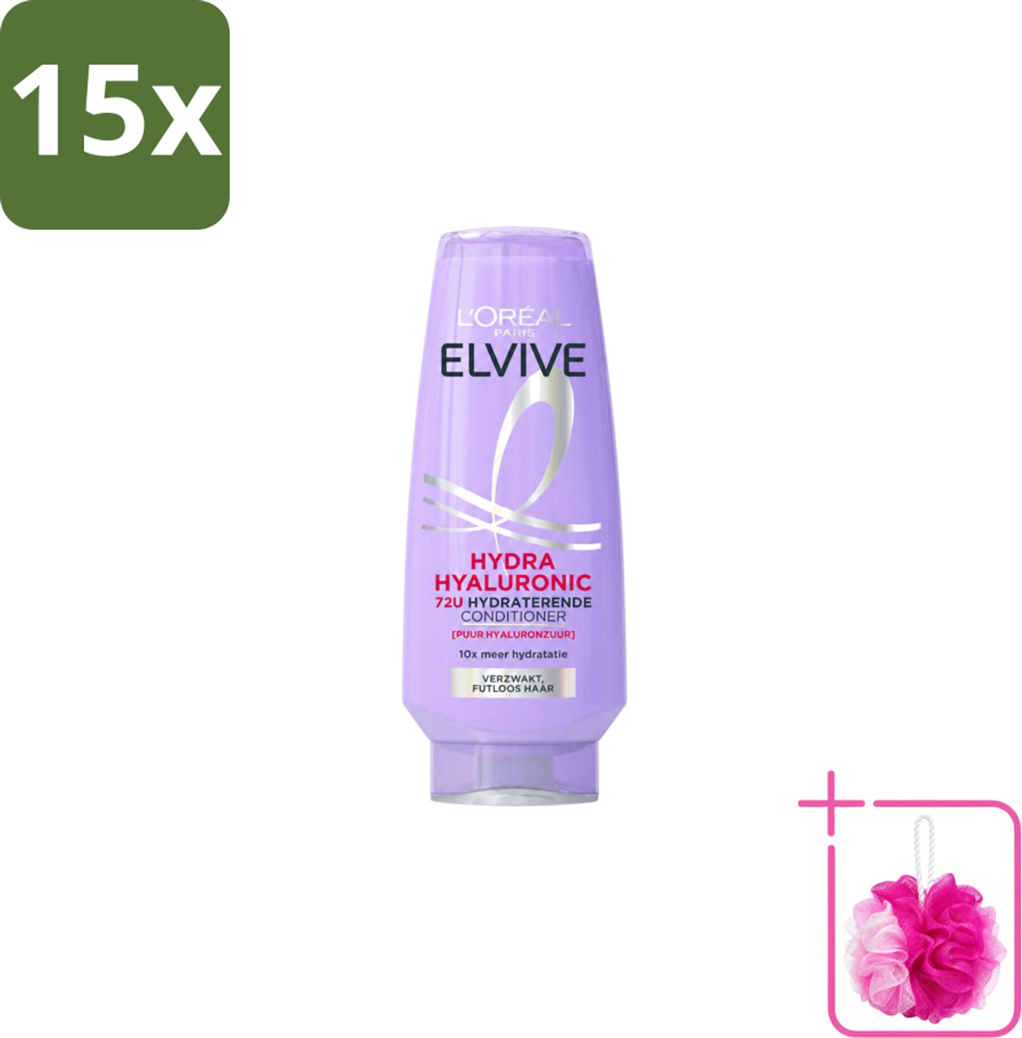 15 x L’Oréal Paris Elvive – Conditioner – Hydra Hyaluronic Hydraterend – 200 ml - Bulkverpakking - Hydratatie - Douchemop - Hyaluronzuur