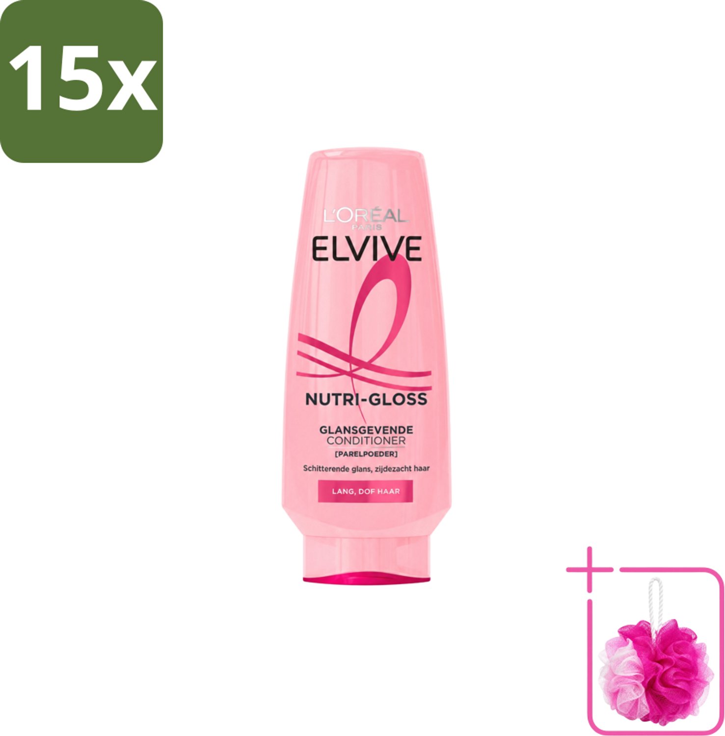 15 x L’Oréal Paris Elvive – Conditioner – Nutri Gloss – 200 ml - Bulkverpakking - Glans haar - Douchemop - Lang haar