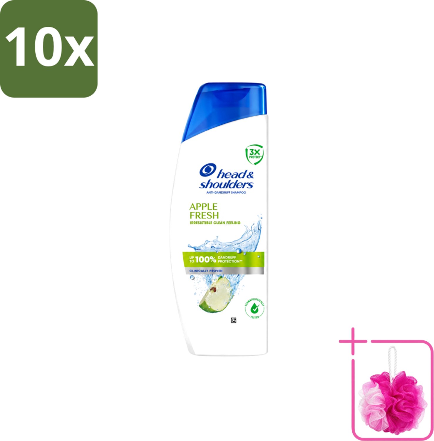 10 x Head & Shoulders - Shampoo - Apple Fresh - 250ml - Bulkverpakking - Roosvrij haar - Douchemop - Fris haar