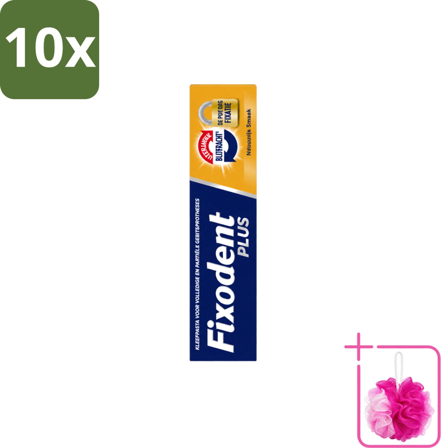 10 x Fixodent Plus – Kleefpasta – Dual Power – 40 g - Bulkverpakking - Kleefpasta kunstgebit - Douchemop - Onverslaanbare bijtkracht
