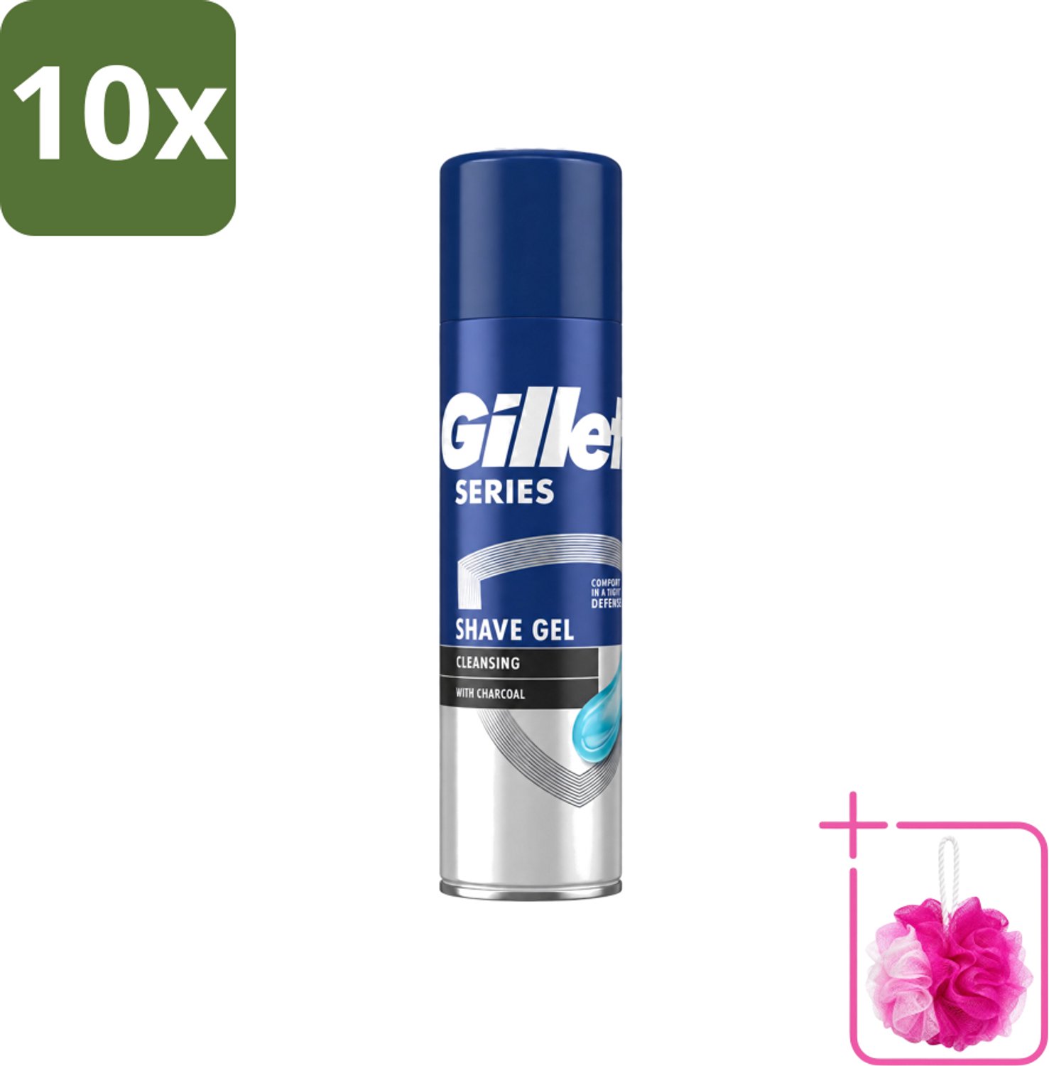 10 x Gillette Series - Scheergel - Cleansing - Charcoal - Verfrissend en reinigend - 200 ml - Bulkverpakking - Scheergel - Douchemop - Houtskool