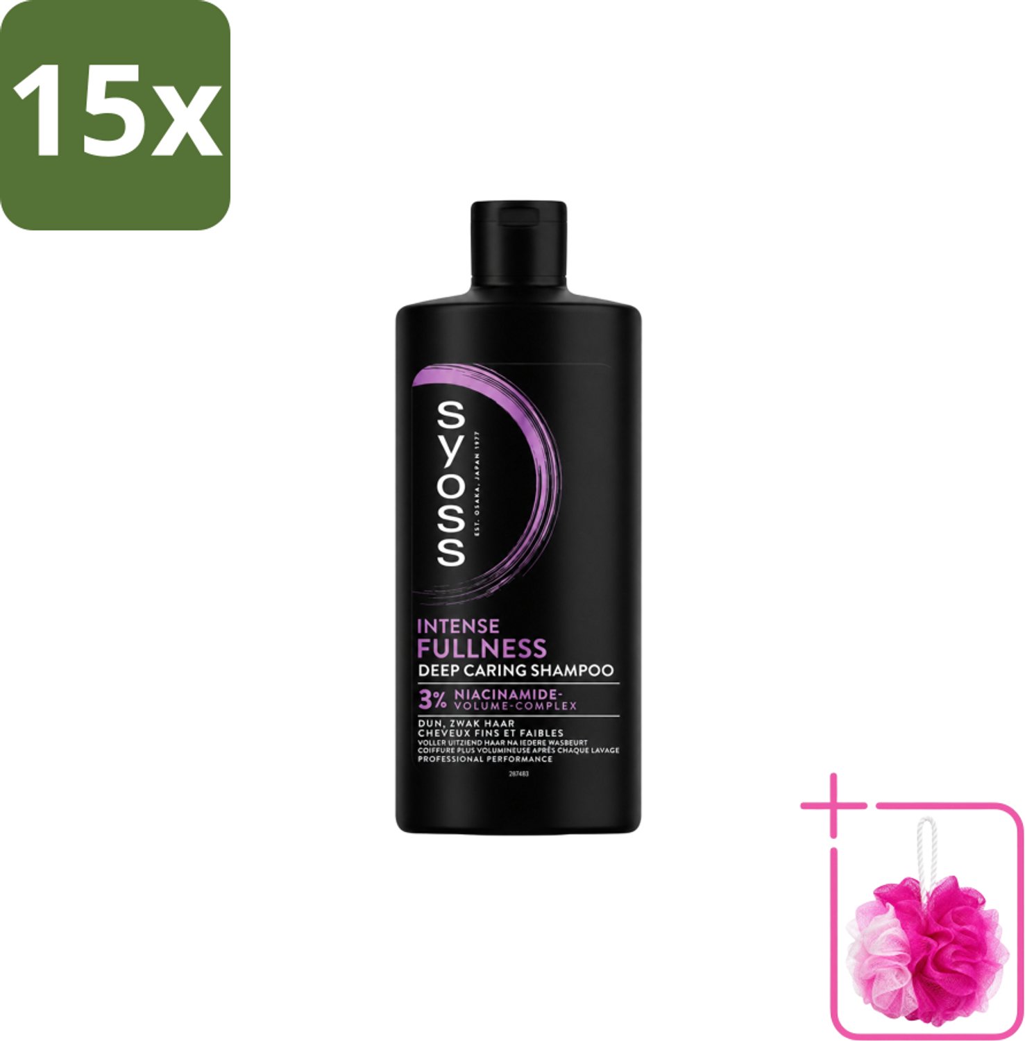 15 x Syoss – Shampoo – Intense Fullness – 440 ml - Bulkverpakking - Volume shampoo - Douchemop - Volumeshampoo