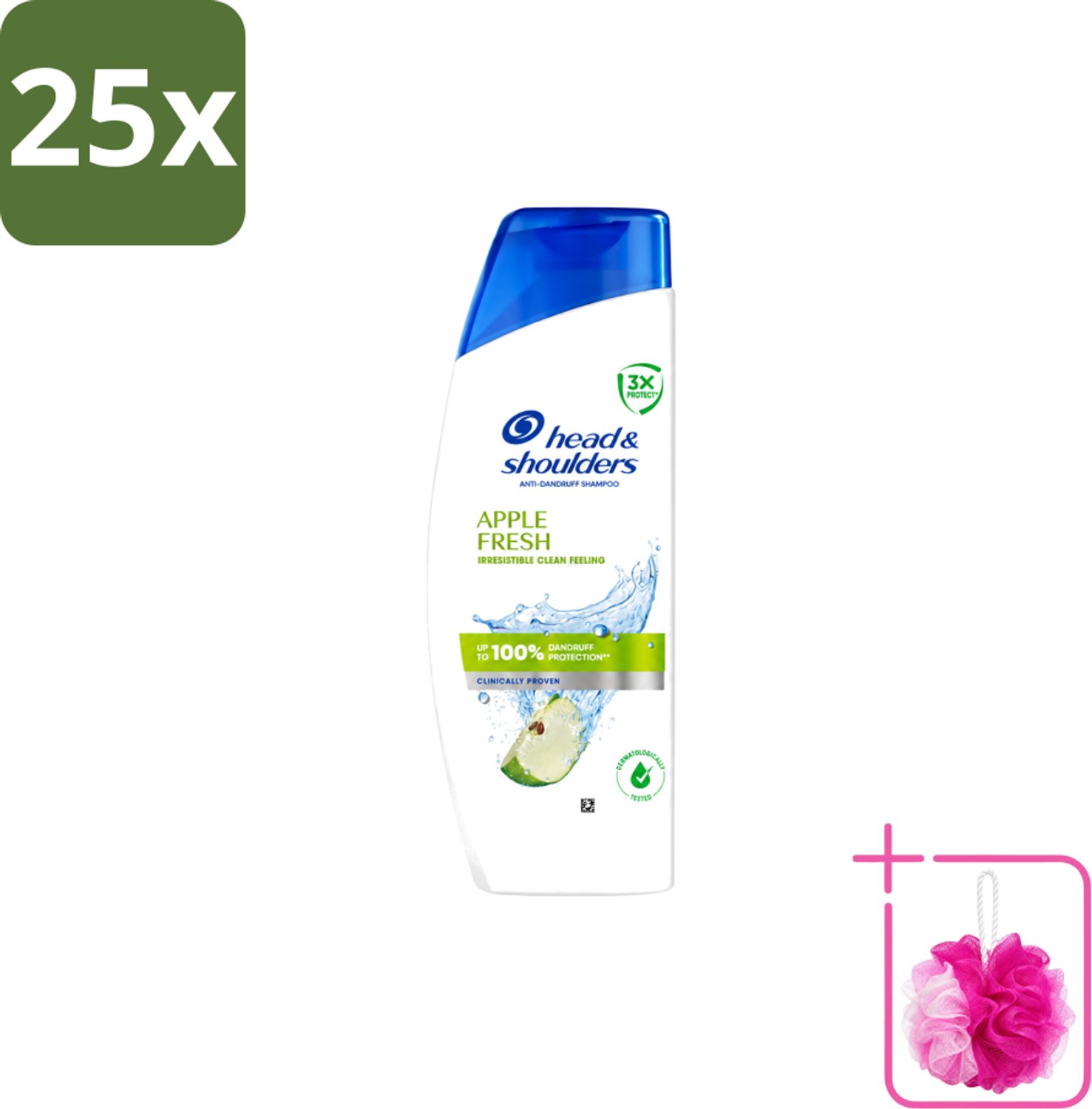 25 x Head & Shoulders - Shampoo - Apple Fresh - 250ml - Bulkverpakking - Roosvrij haar - Douchemop - Fris haar