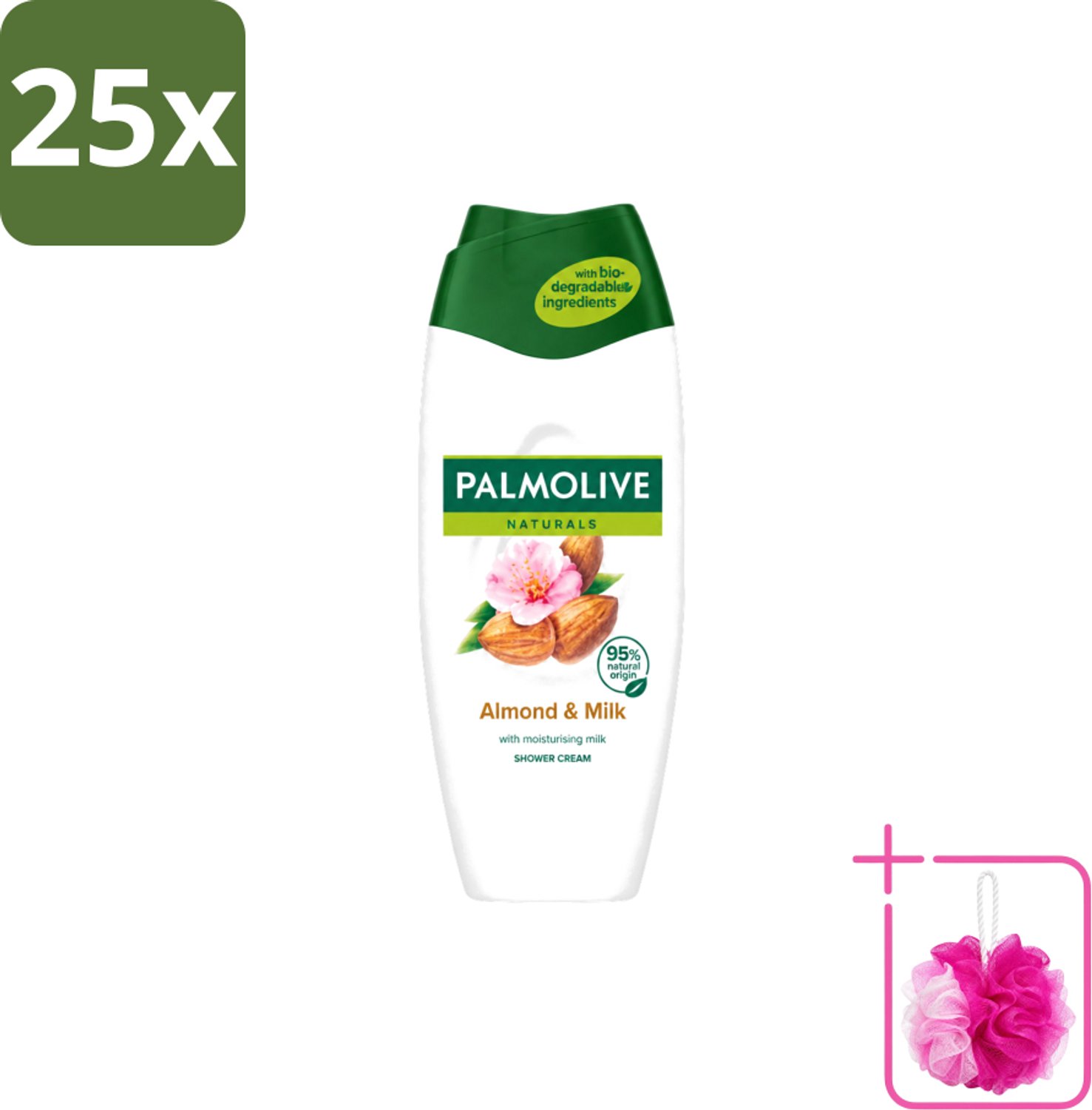 25 x Palmolive – Douchecrème – Naturals Almond & Milk – 500 ml - Bulkverpakking - Douchecrème - Douchemop - Amandel