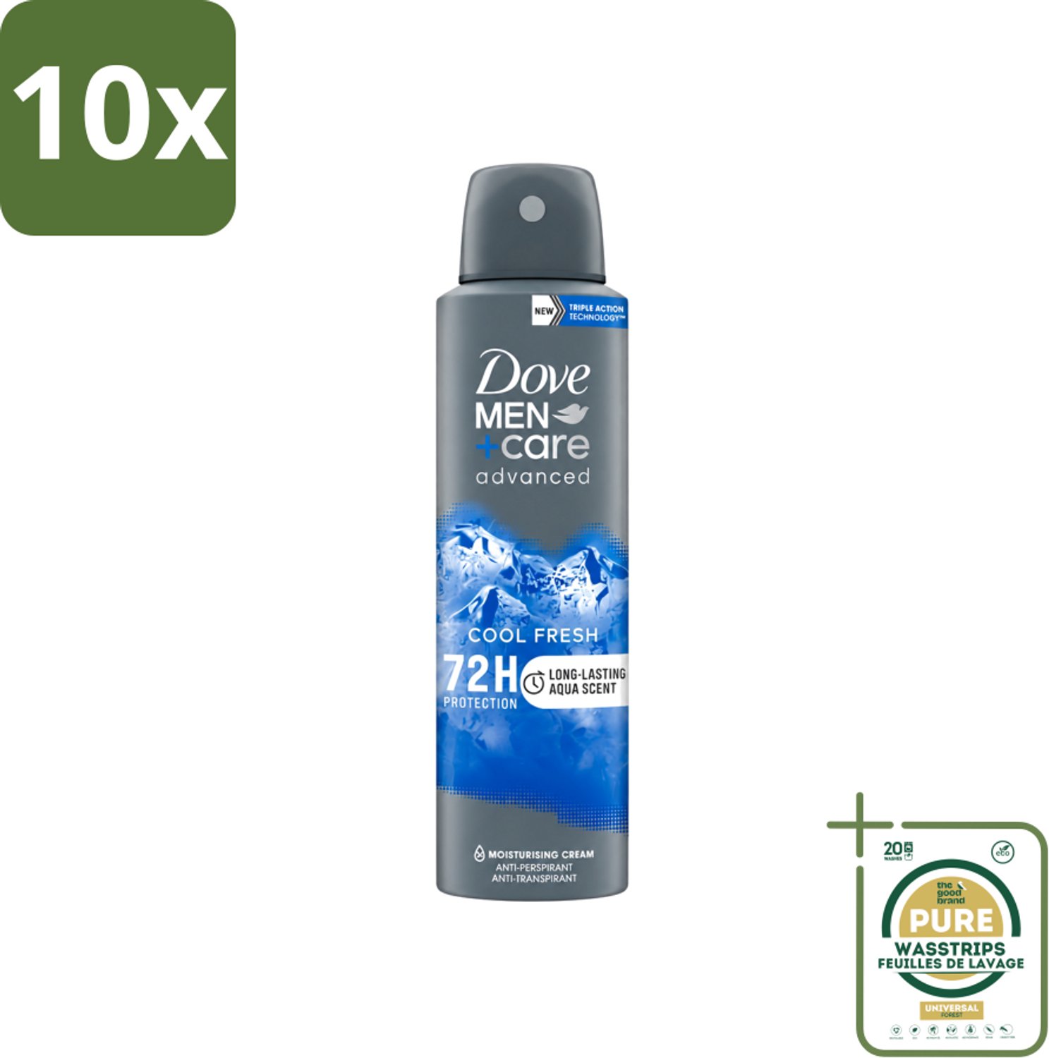 10 x Dove - Deodorant - Men Care Cool Fresh - Verfrissend en langdurige bescherming - 150 ml - Wasstrips - Deodorant Spray - Mannelijke Geur - Zweetbehandeling - Frisheid - Langdurige Bescherming