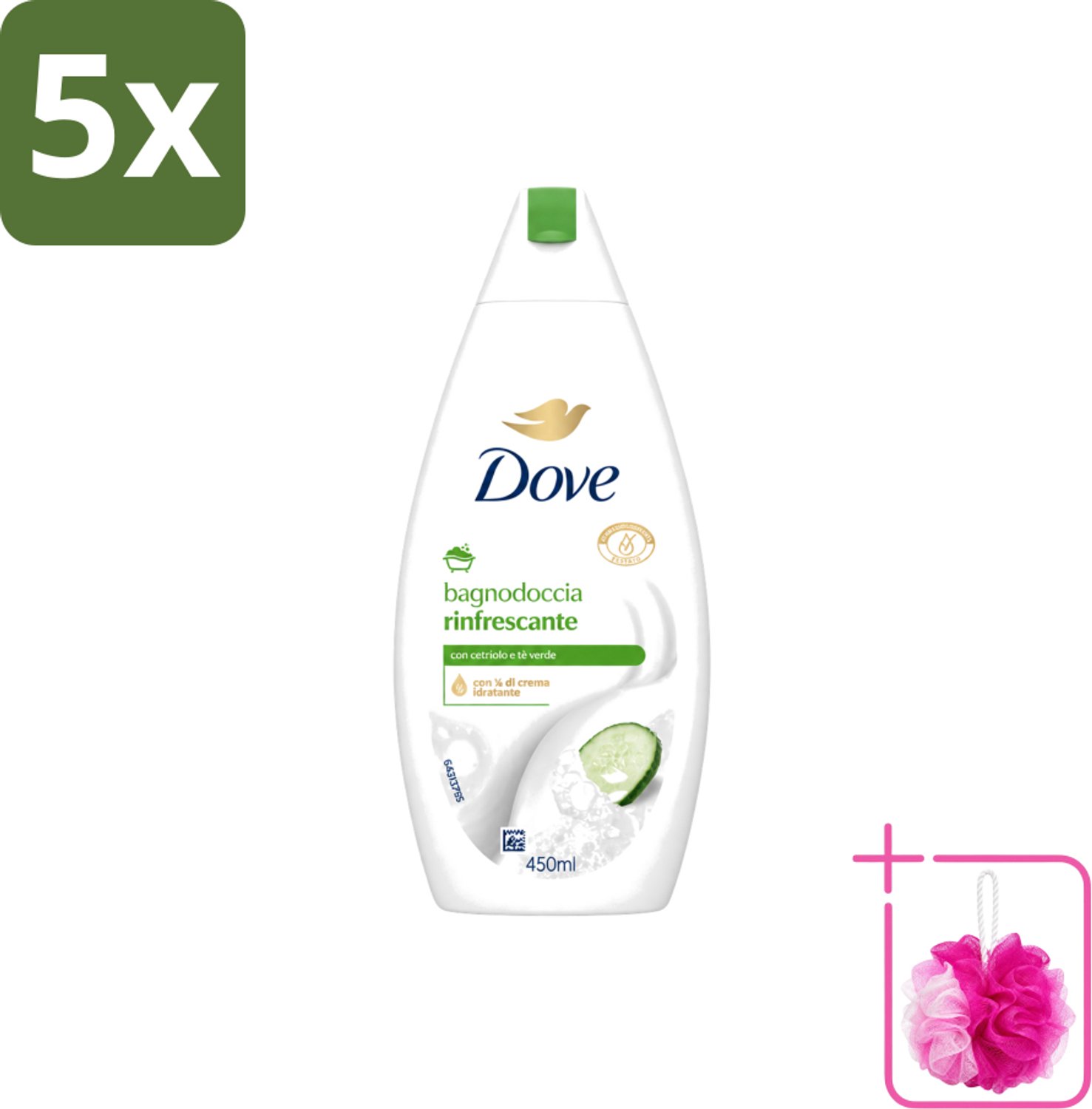 5 x Dove – Douchegel – Refreshing – 450 ml - Bulkverpakking - Douchegel - Douchemop - Frisheid