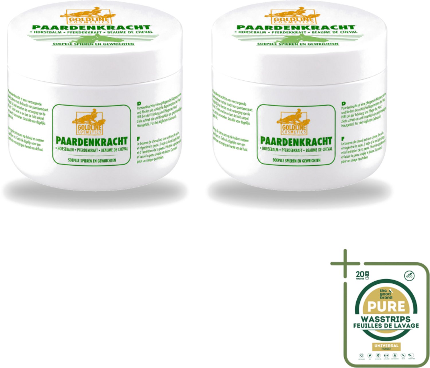 2 x Goldline - Bodycrème - Paardenkracht - Herstel & Verzorging - 250 ml - Wasstrips - Bodycrème - Herstel - Huidverzorging - Spierherstel - Hydratatie