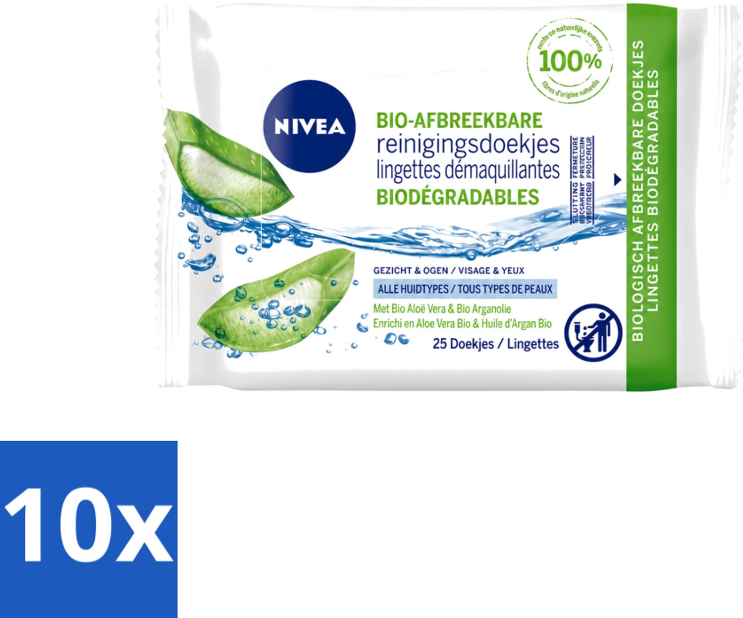 10 x Nivea – Reinigingsdoekjes – Bio Aloe Vera – 25 Doekjes - Voordeelverpakking - 10 stuks