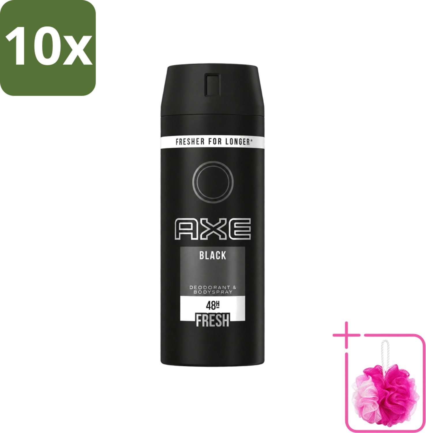 10 x Axe - Deodorant Bodyspray - 48hrs Fresh - Black - 150 ml - Bulkverpakking - Axe Deo - Douchemop - Zweetgeur