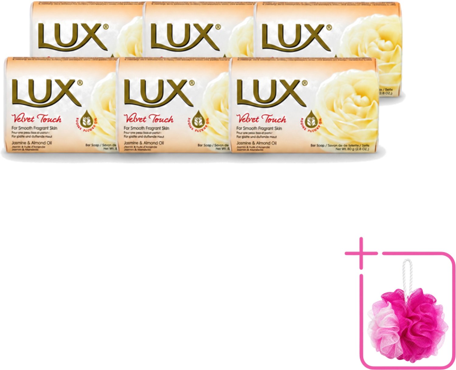 6 x Lux - Zeep - Velvet Touch - Hydraterend - Voor Geurige Huid - 80 g - Bulkverpakking - Luxueuze zeep - Douchemop - Zijdezachte zeep