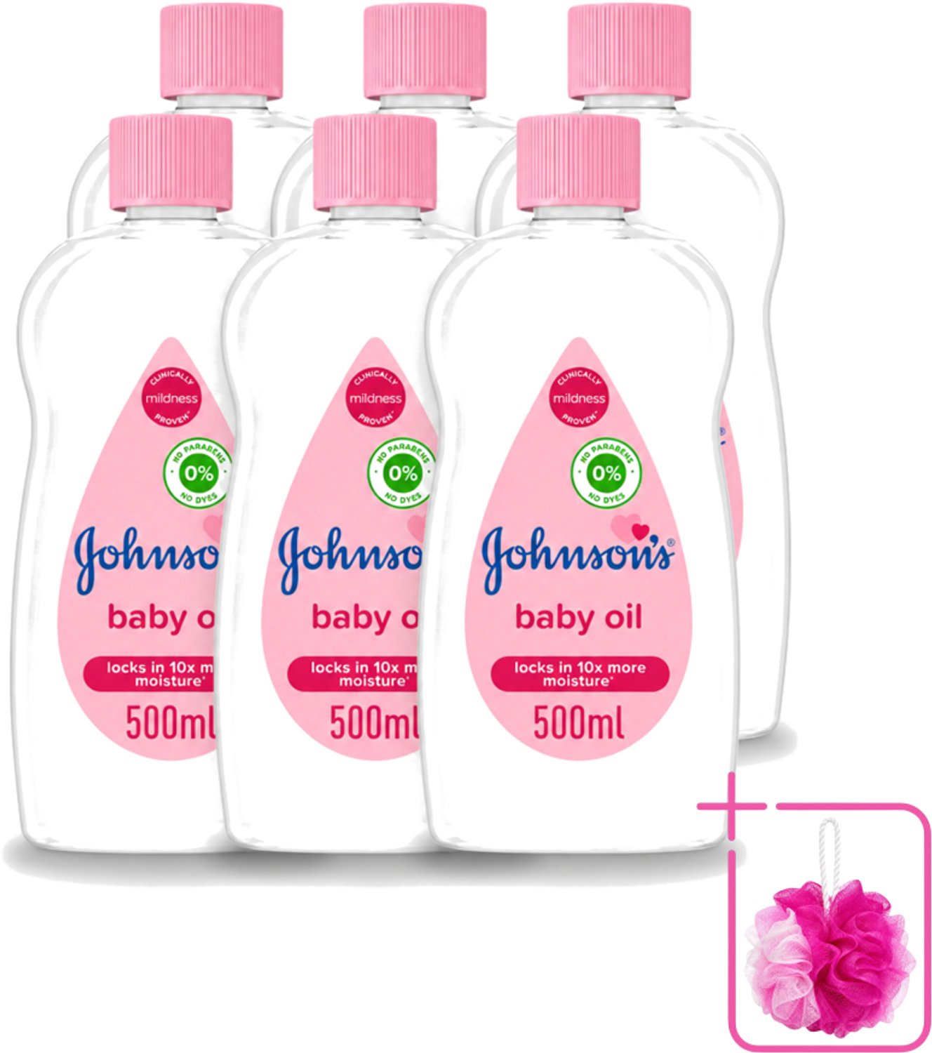 6 x Johnson's - Baby Olie - Verzachtend - Hydraterend - 500 ml - Bulkverpakking - Babyolie - Douchemop - Babyhuid verzorgen