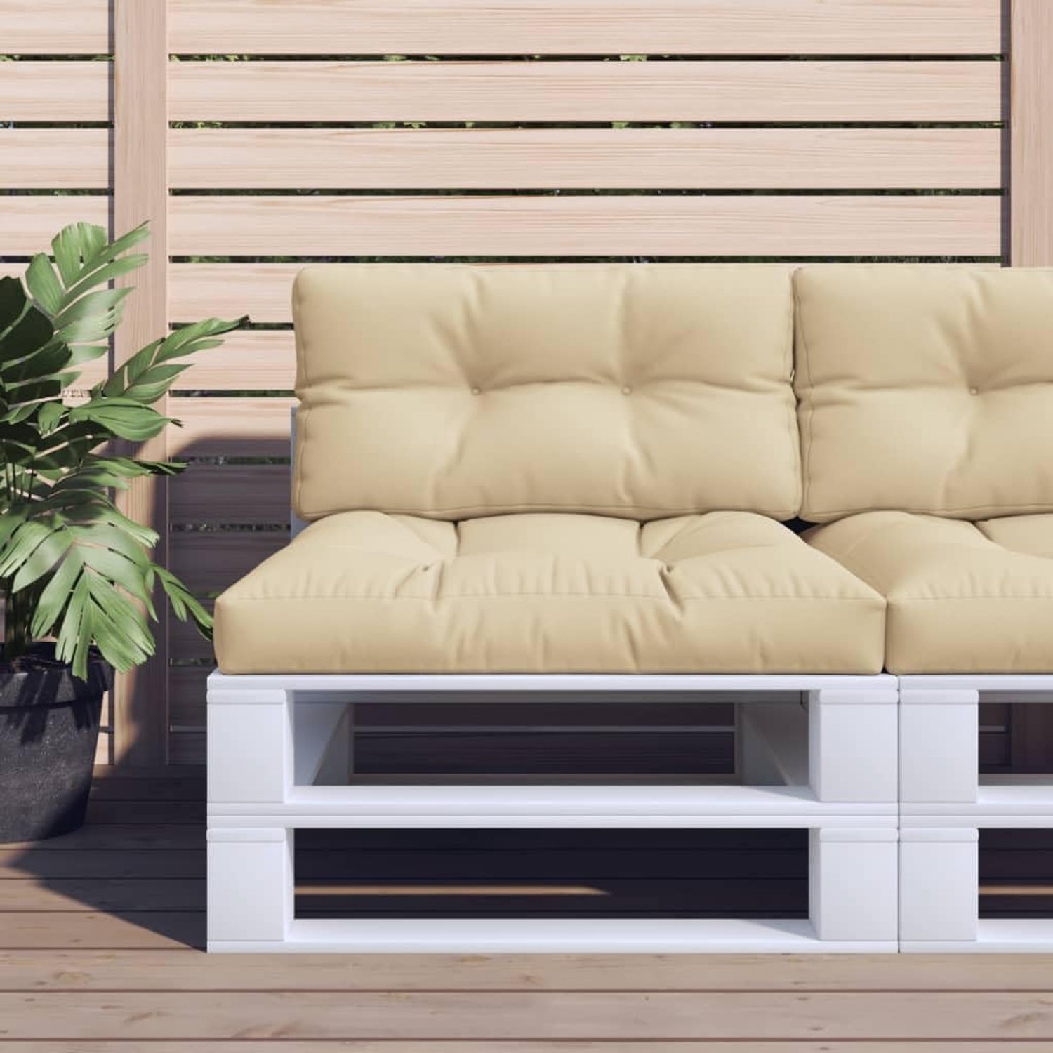 2-delige palletkussenset van duurzaam polyesterweefsel met zachte holle vezelvulling voor kussens in de tuin en binnenshuis, beige kleur, eenvoudig