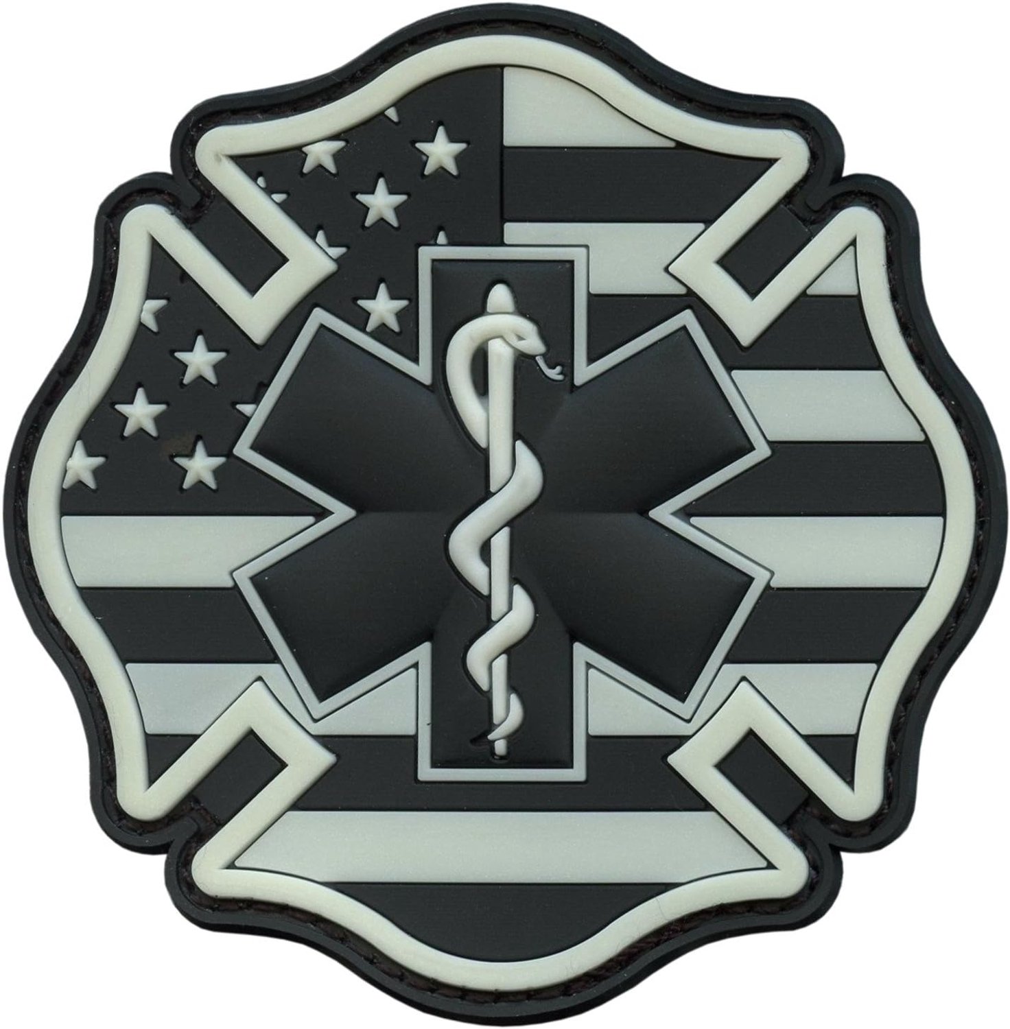 2AFTER1 Glow Dark EMS EMT Fire Fighter Department USA American Flag Rescue Firemen Paramedic Medic Morale PV
