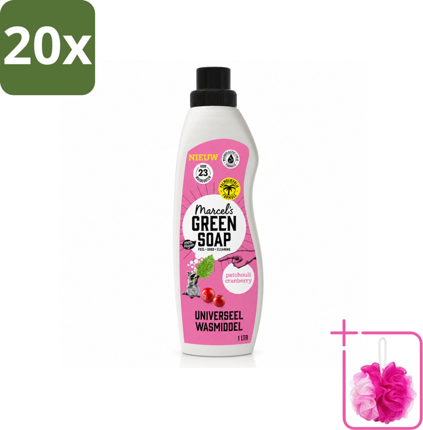 20 x Marcel's Green Soap - Vloeibaar Wasmiddel - Patchouli & Cranberry - Effectief & natuurlijk - 23 Wasbeurten - 1 liter - Bulkverpakking - Wasmiddel - Douchemop - Natuurlijke zeep