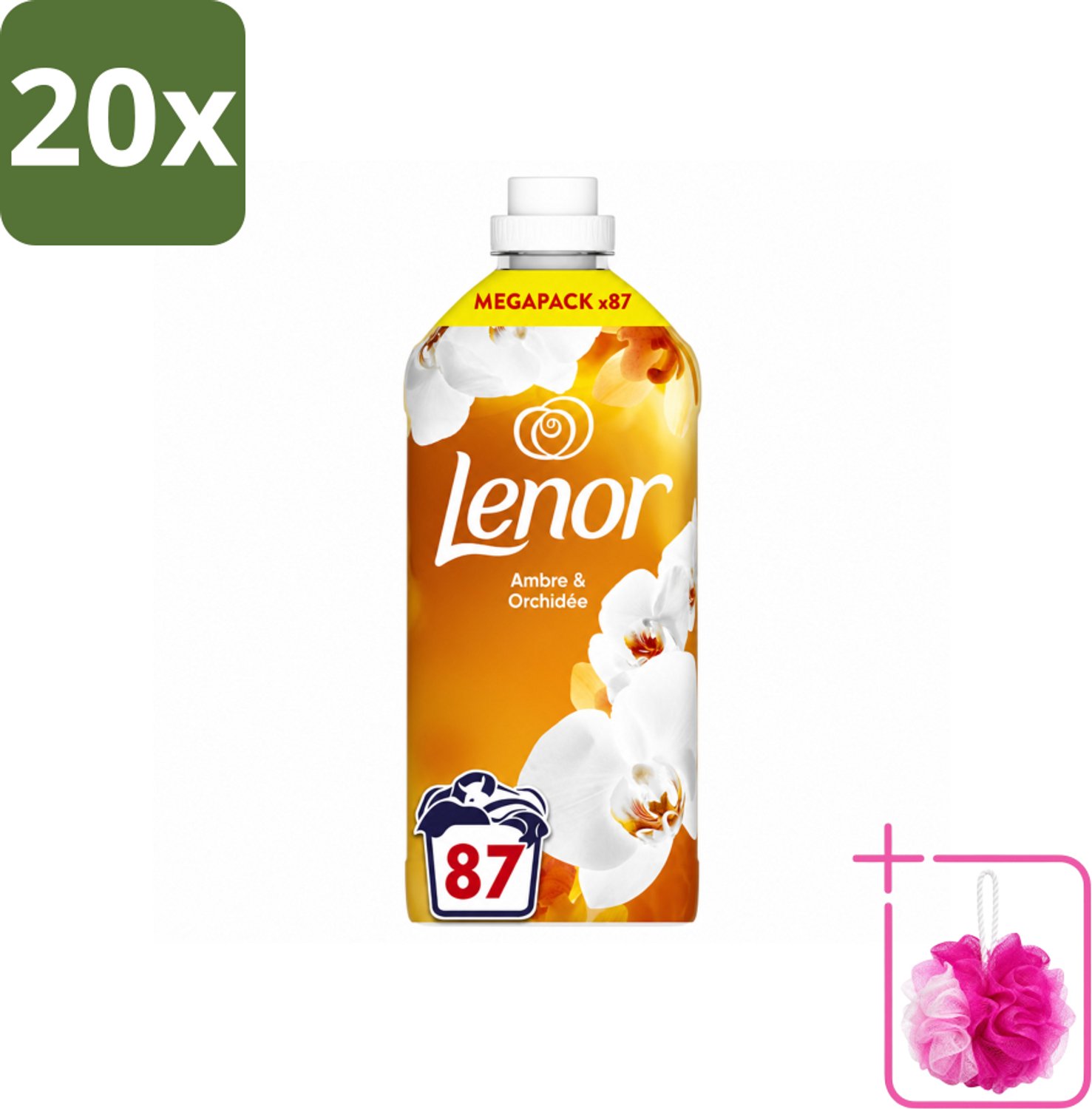 20 x Lenor - Wasverzachter - Amber & Orchidee - Fris & Zacht - 87 Wasbeurten - Bulkverpakking - Wasverzachter - Douchemop - Geur