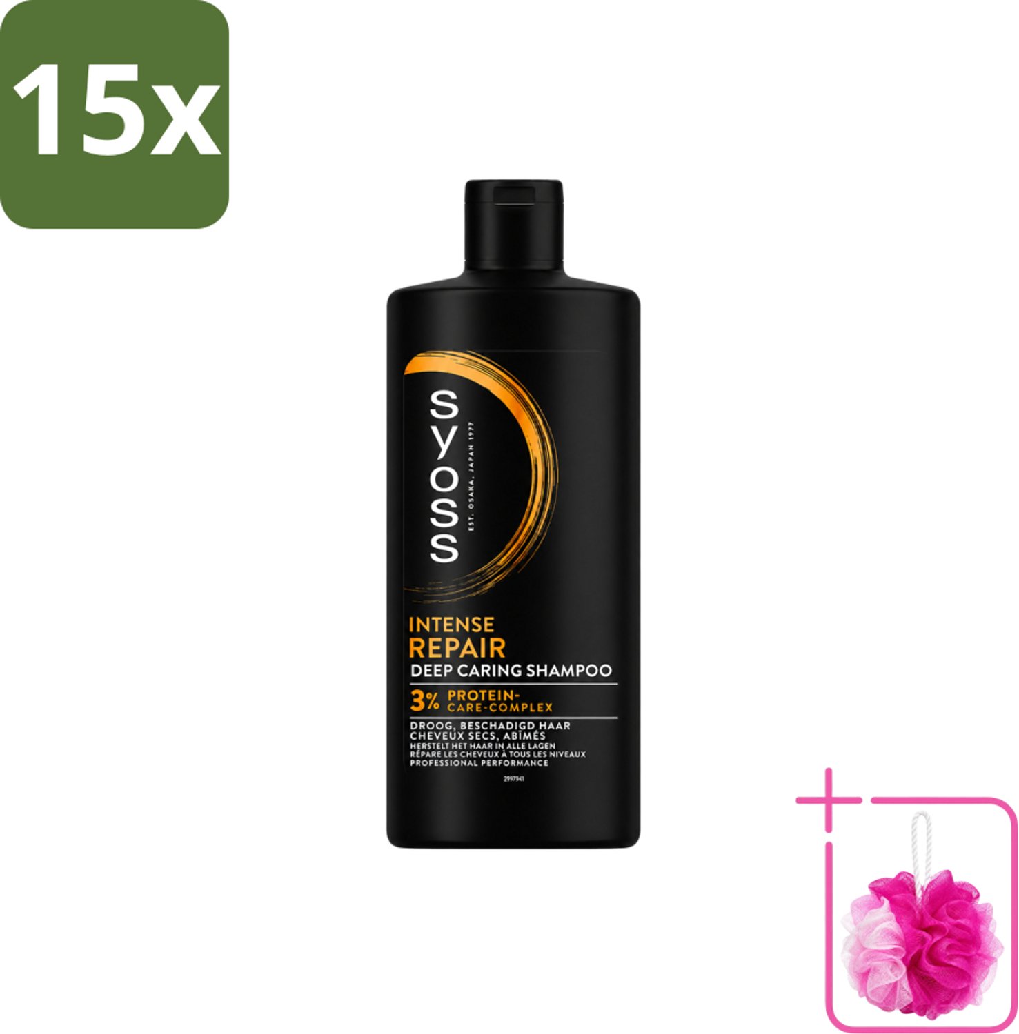 15 x SYOSS - Repair 440 ml - Shampoo - Herstellende Formule - 440ml - Bulkverpakking - Herstel haar - Douchemop - Beschadigd haar