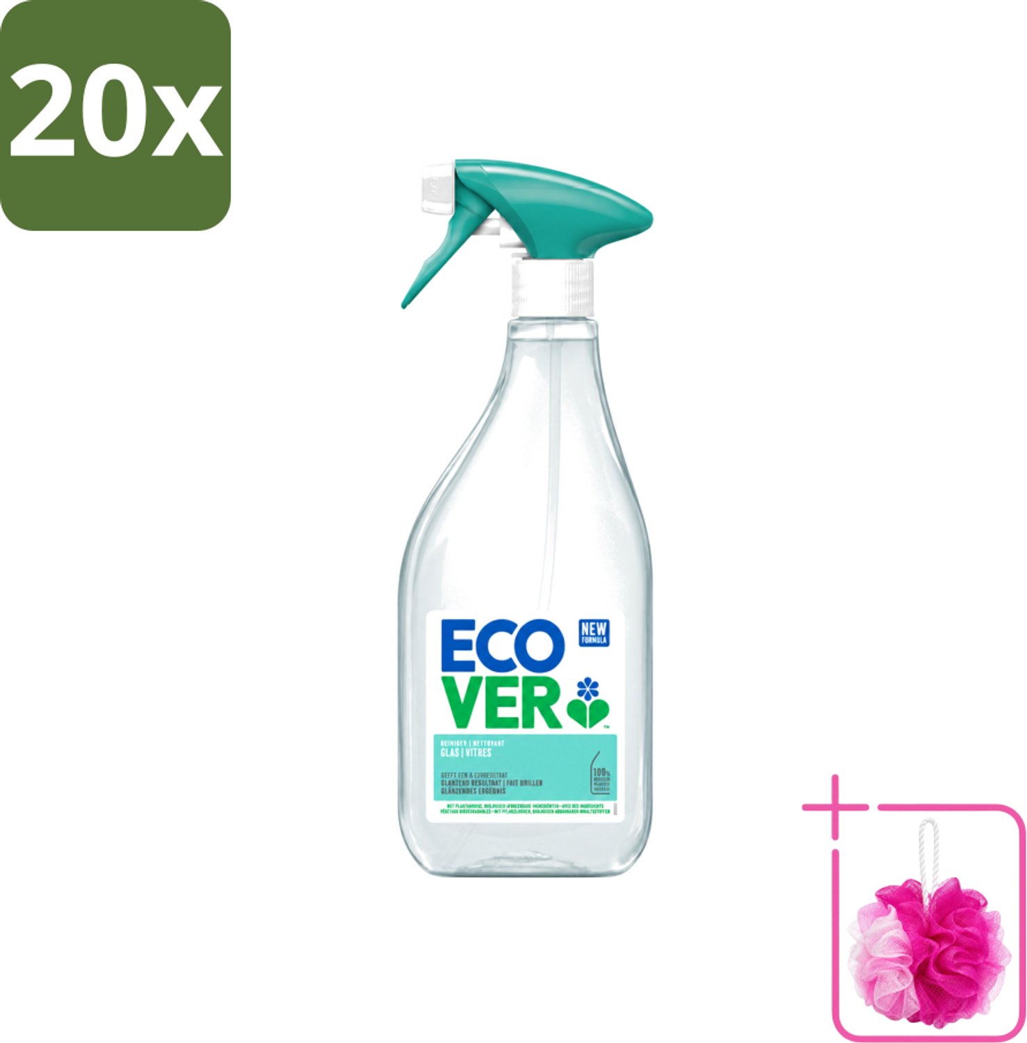 20 x Ecover - Glasreiniger Spray - 500 ml - Bulkverpakking - Glas reinigen - Douchemop - Glas reiniger