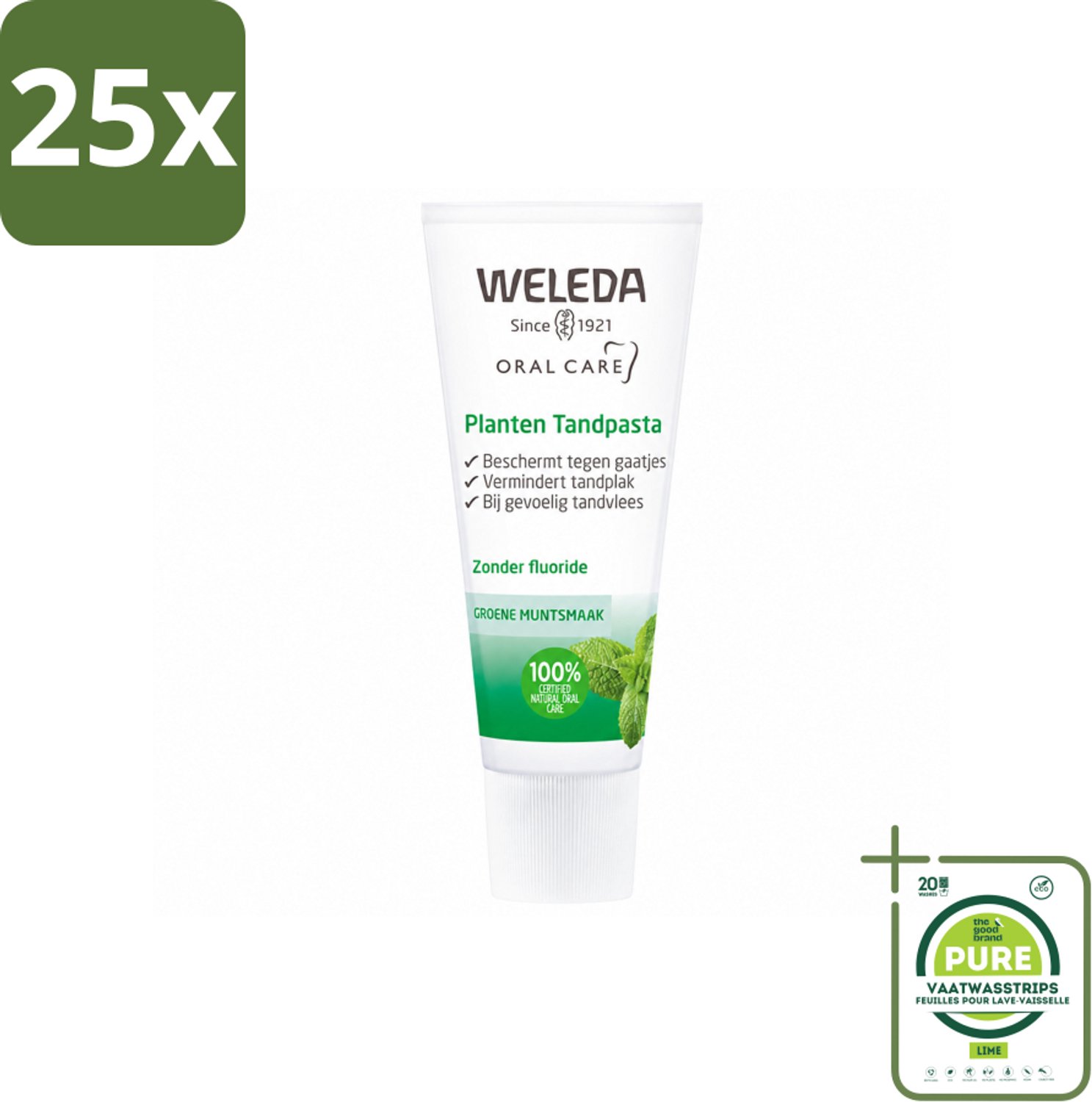25 x WELEDA - Planten tandpasta - 75 ml - Grootverpakking - Vaatwasstrips - Natuurlijke Tandpasta - Tandvlees Kalmeren - Tanden Reinigen - Kamille-extract - Mirre