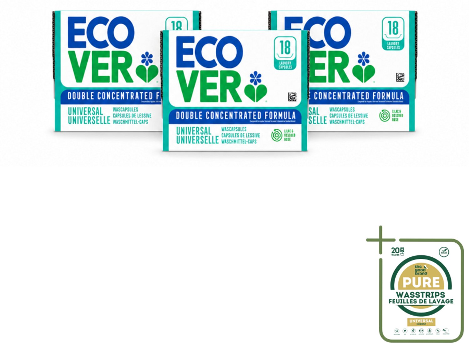 3 x Ecover - Wascapsules - Universal - Lilac & Rescued Rose - 18 Capsules - Wasstrips - Wasmiddel - Wascapsules - Wascapsules Universal - Wascapsules Lilac - Wascapsules Rose