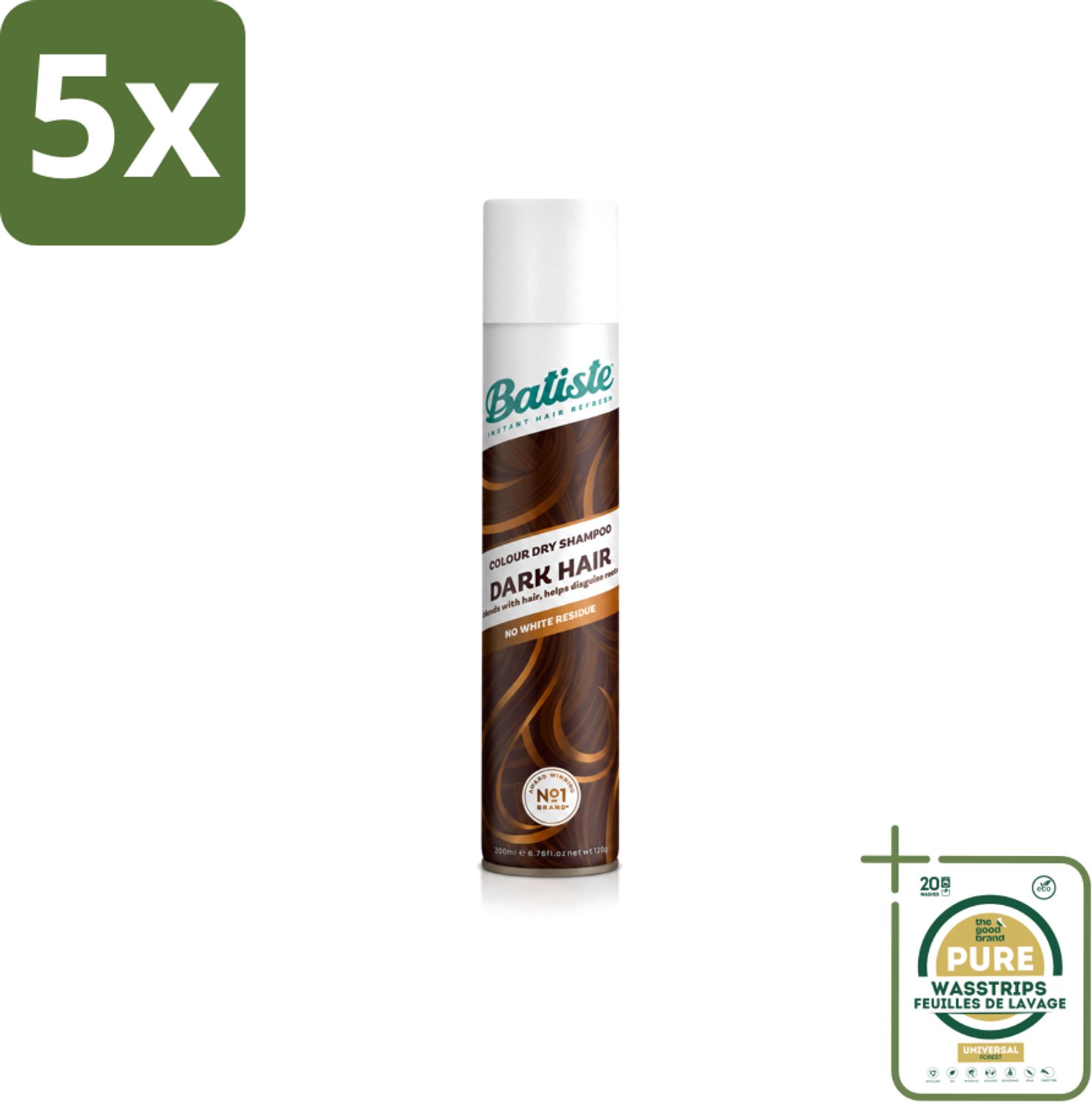 5 x Batiste - Dark & Deep Brown - Droogshampoo - Speciaal Voor Donkerbruin Haar - Verfrist en Geeft Volume - 200ml - Wasstrips - Droogshampoo - Donkerbruin Haar - Vet Haar - Haar Opfrissen - Haar Volume