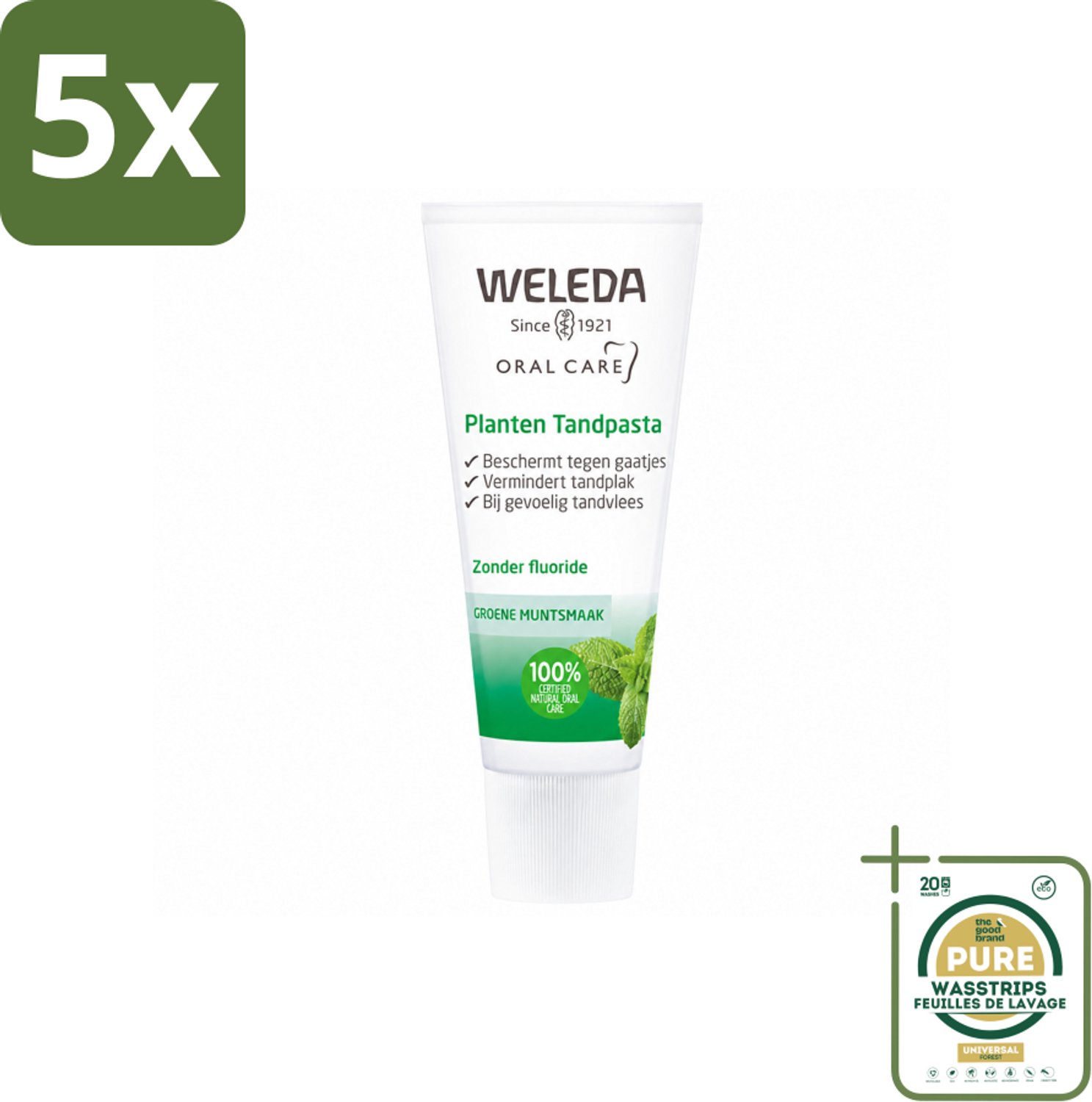5 x WELEDA - Planten tandpasta - 75 ml - Wasstrips - Natuurlijke Tandpasta - Tandvlees Kalmeren - Tanden Reinigen - Mondverzorging - Plantenextract