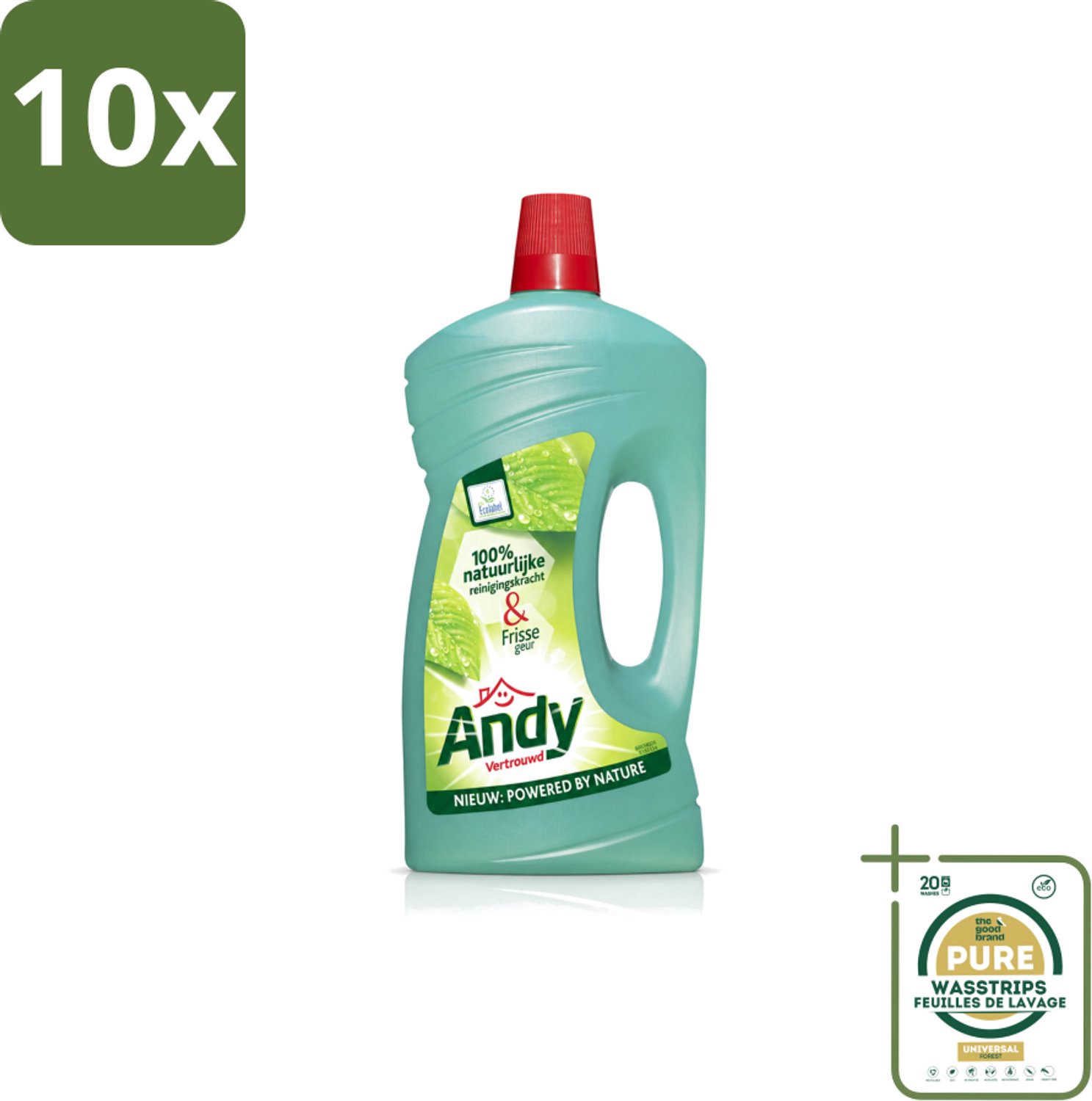 10 x Andy - Vertrouwd - Allesreiniger - Fris & Vertrouwd - 1L - Wasstrips - Allesreiniger - Natuurlijke Reiniger - Fris Aroma - Huishoudelijke Reiniger - Hardnekkig Vuil Verwijderen
