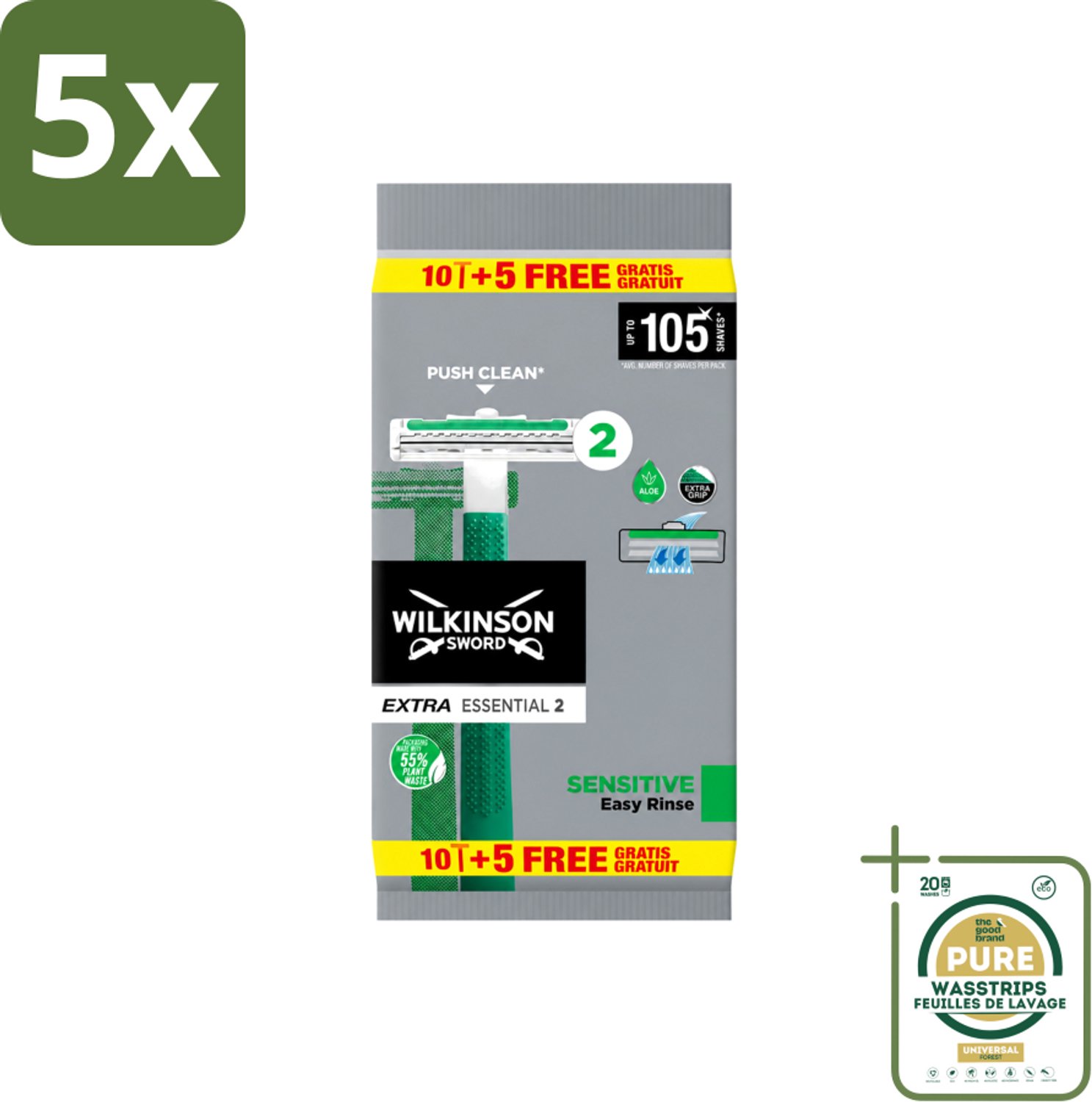 5 x Wilkinson - Wegwerpscheermesjes - Extra Essential 2 Sensitive - Zacht - 15 mesjes - Wasstrips - Scheermesje - Wegwerpmesje - Scheerresultaat - Huidgevoelig - Scherpe Mesjes