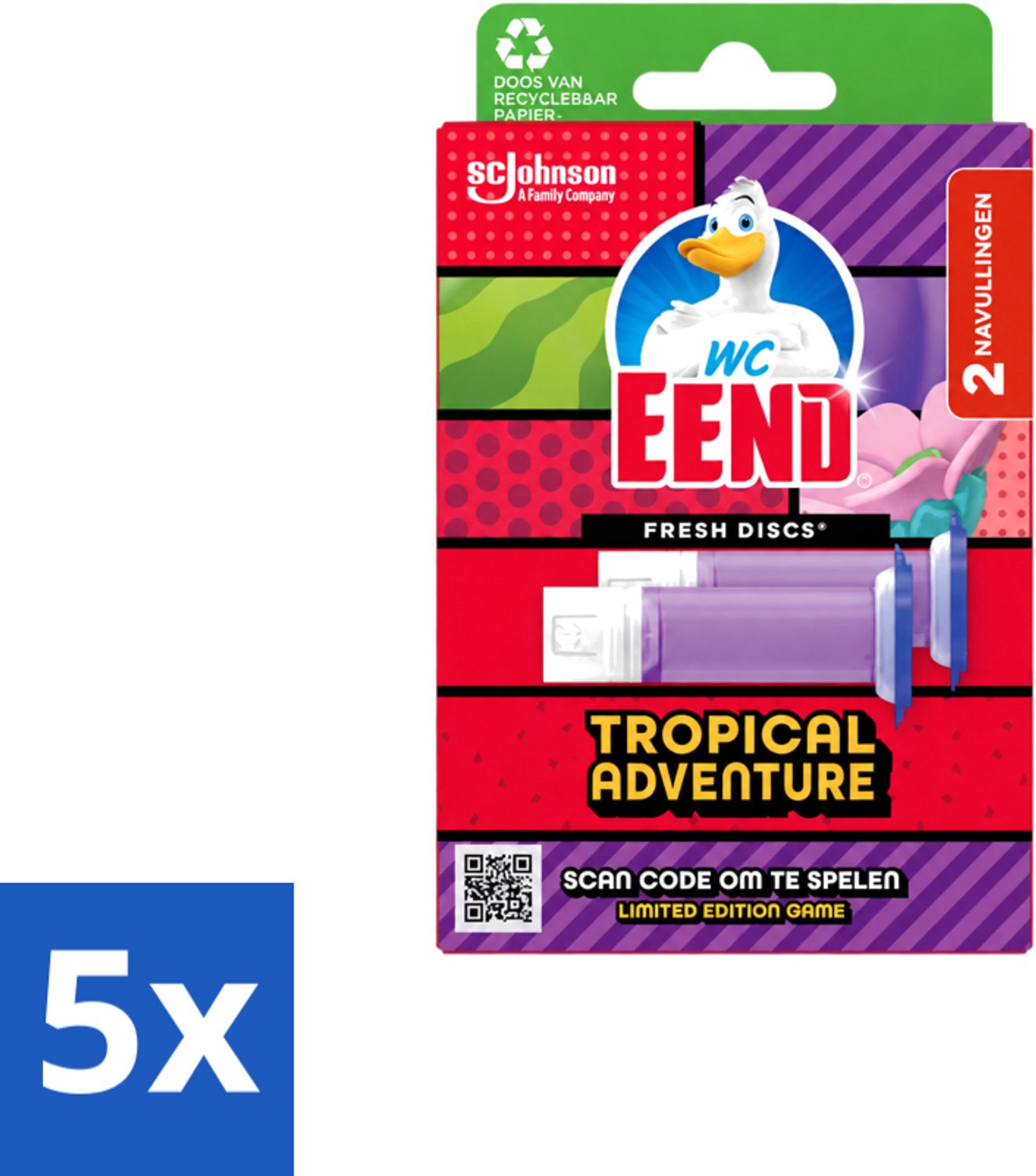 5 x WC Eend – Fresh Discs – Duo Navulling – Tropical Adventure – 72 ml - Voordeelverpakking - 5 stuks