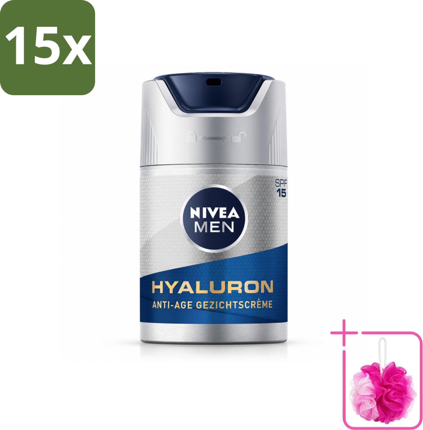 15 x NIVEA MEN - Anti-Age - Gezichtscrème met SPF 15 - 50 ml - Bulkverpakking - Anti-ouderdom verzorging - Douchemop - Gezichtscreme