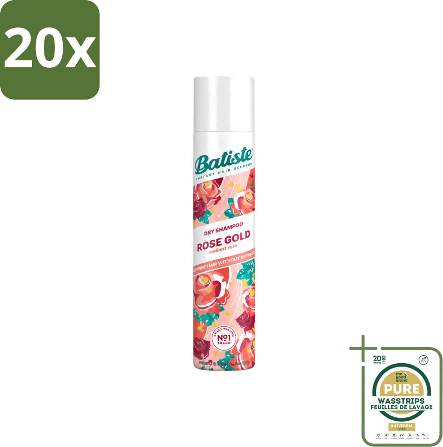 20 x Batiste - Rose Gold - Droogshampoo - Zachte Rozengeur - Verfrist en Zorgt Voor Volume - 200ml - Wasstrips - Droogshampoo - Haarverfrissing - Roze Geur - Volume Haar - Fris Haar