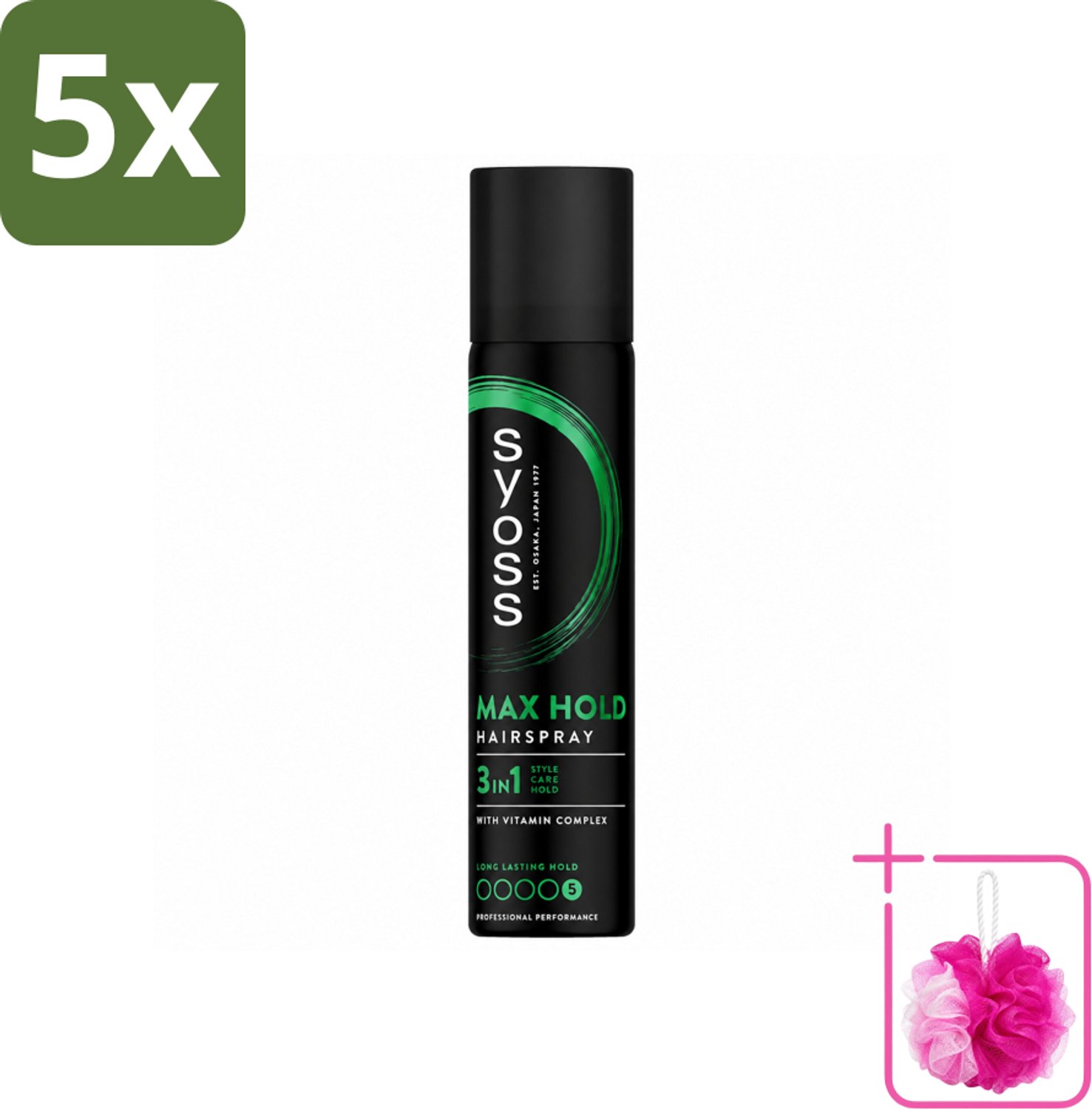 5 x Syoss - Max Hold - Haarspray - Compacte Fixatie - 75 ml - Bulkverpakking - Haarspray - Douchemop - Fixatie