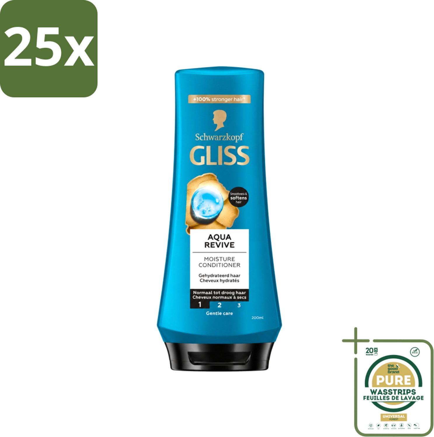 25 x Gliss - Hair Repair - Conditioner Aqua Revive voor Hydraterend en Fris Haar - 200 ml - Wasstrips - Haarverzorging - Hydraterend Haar - Droog Haar - Haarverzorging Crèmespoeling - Aquaporine Complex