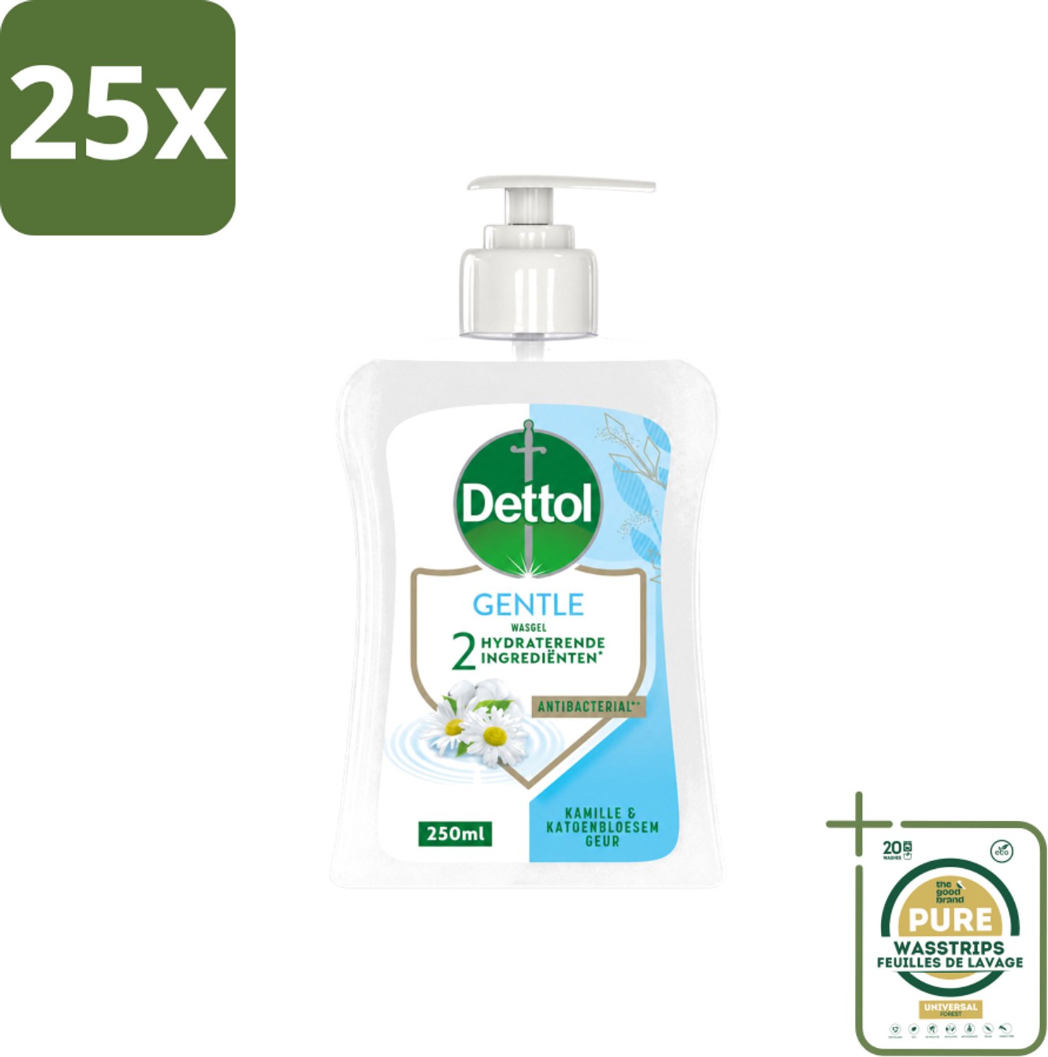 25 x Dettol - Handzeep - Gentle - Kamille & Katoenbloesem - 250 ml - Wasstrips - Handzeep - Handwas - Antibacterieel - Hygiëne - Huidverzorging