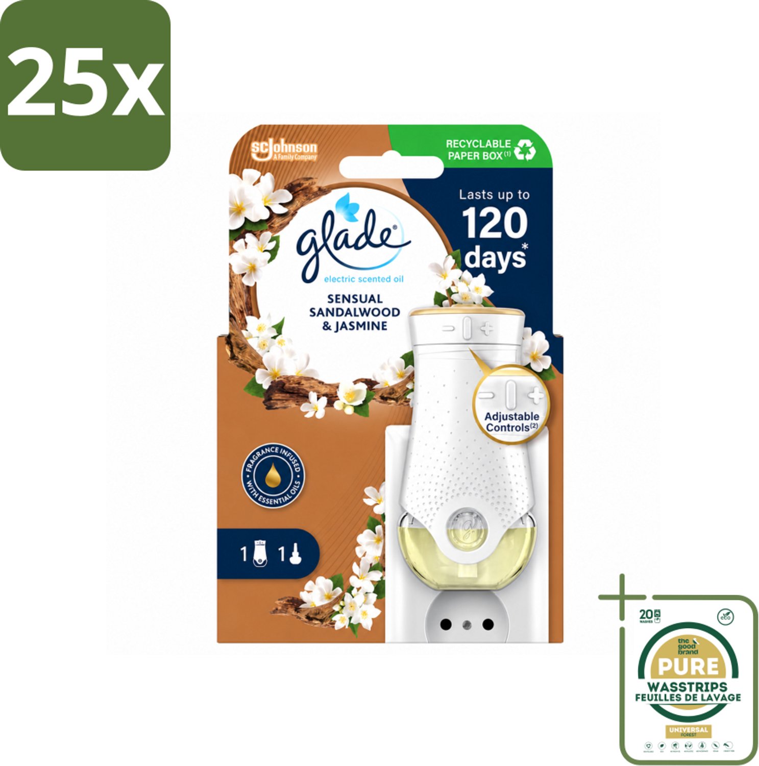 25 x Glade - Houder Elektrische Olie - Sensual Sandelhout Jasmijn - Wasstrips - Geurhouders - Luchtverfrisser - Elektrische Geurhouder - Geur In Huis - Geur In Woonkamer