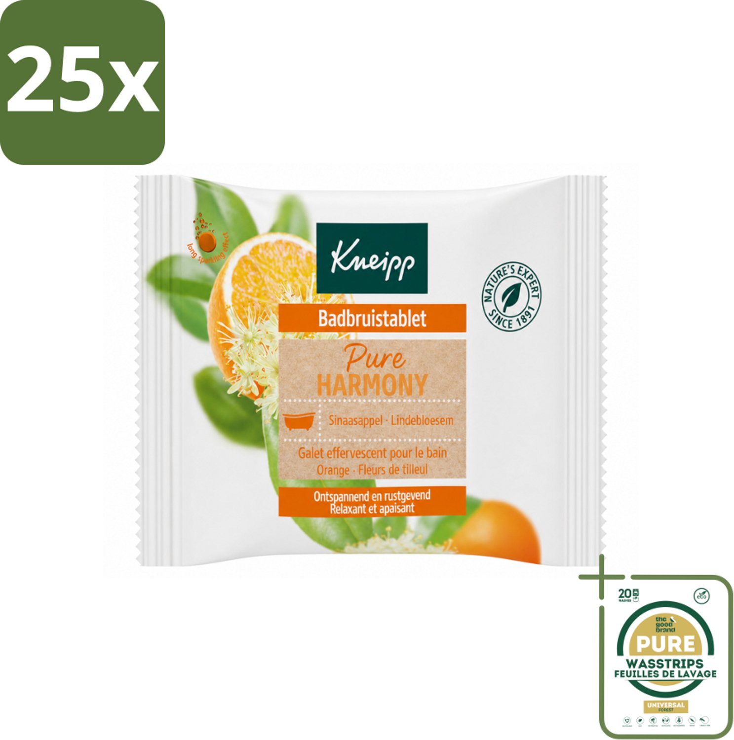 25 x Kneipp - Badbruistablet - Oranje lindebloesem - Wasstrips - Badbruistablet - Ontspanning - Harmonie - Balans - Natuurlijke Badproducten