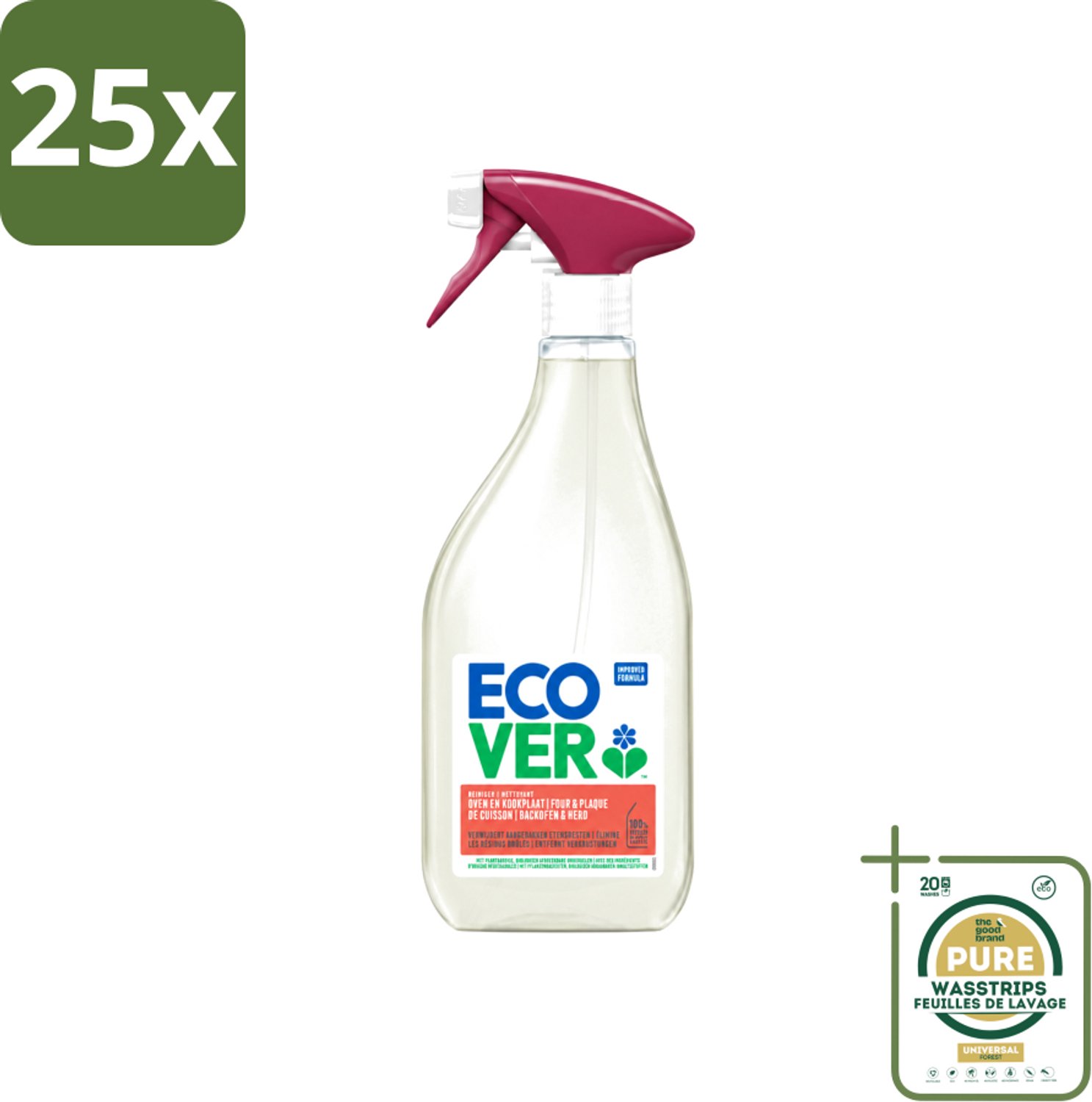 25 x Ecover - Oven- & Kookplaatreiniger - Power Cleaner - 500 ml - Wasstrips - Oven Reinigen - Kookplaat Reinigen - Vet Verwijderen - Plantaardige Reiniger - Vuil Verwijderen