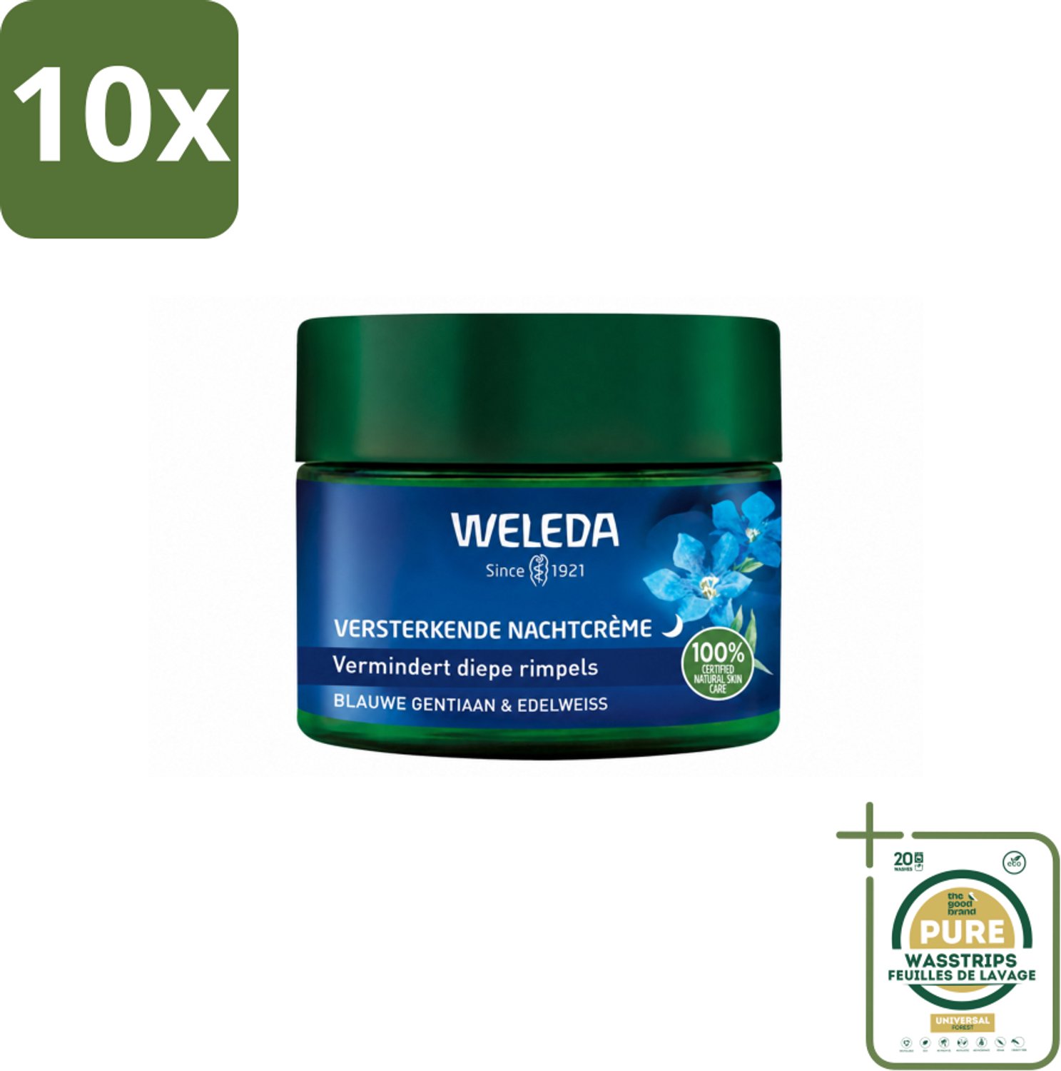 10 x WELEDA - Nachtcrème Versterkend - Blauwe Gentiaan & Edelweiss - 40 ml - Wasstrips - Nachtcrème - Huidversterkend - Collageengehalte - Huidcontouren - Huidverzorging