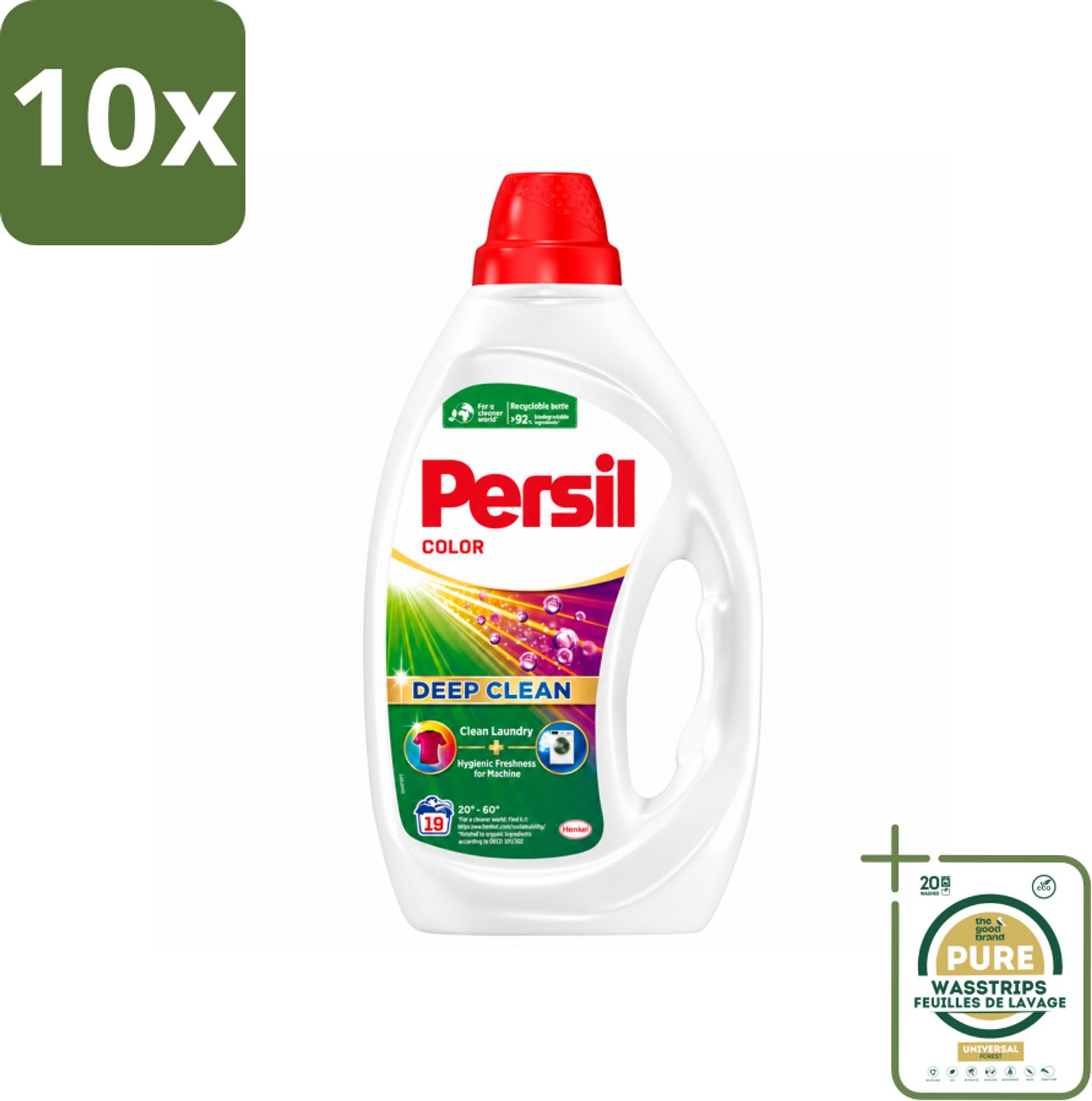 10 x Persil - Wasmiddel - Wasmiddel Gel Color - Voor Gekleurde Was - 19 wasbeurten - Wasstrips - Gekleurde Was - Wasmiddel Gel - Frisheid Was - Kleurbehoud - Vlekverwijdering