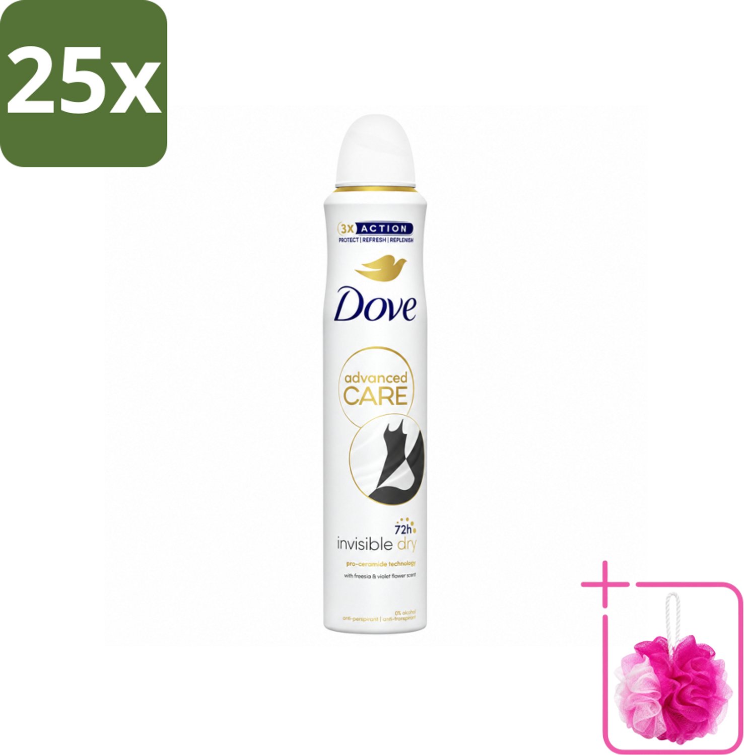 25 x Dove Deodorant Spray - Invisible Dry - 200 ml - Bulkverpakking - Dove deodorant spray - Douchemop - Onzichtbare deodorant
