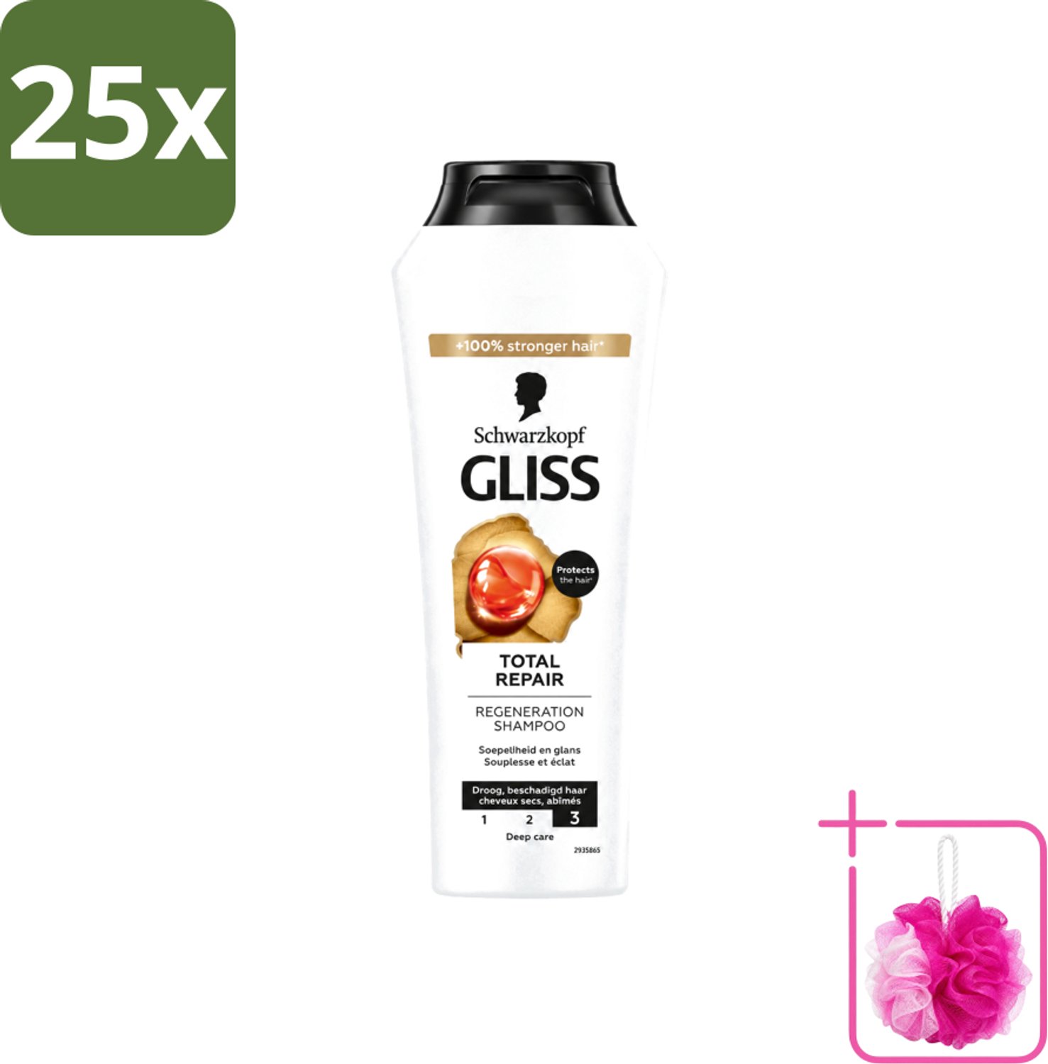 25 x Gliss - Shampoo - Total Repair - Voor Intensief Haarherstel - 250 ml - Bulkverpakking - Haarkracht - Douchemop - Haarherstel