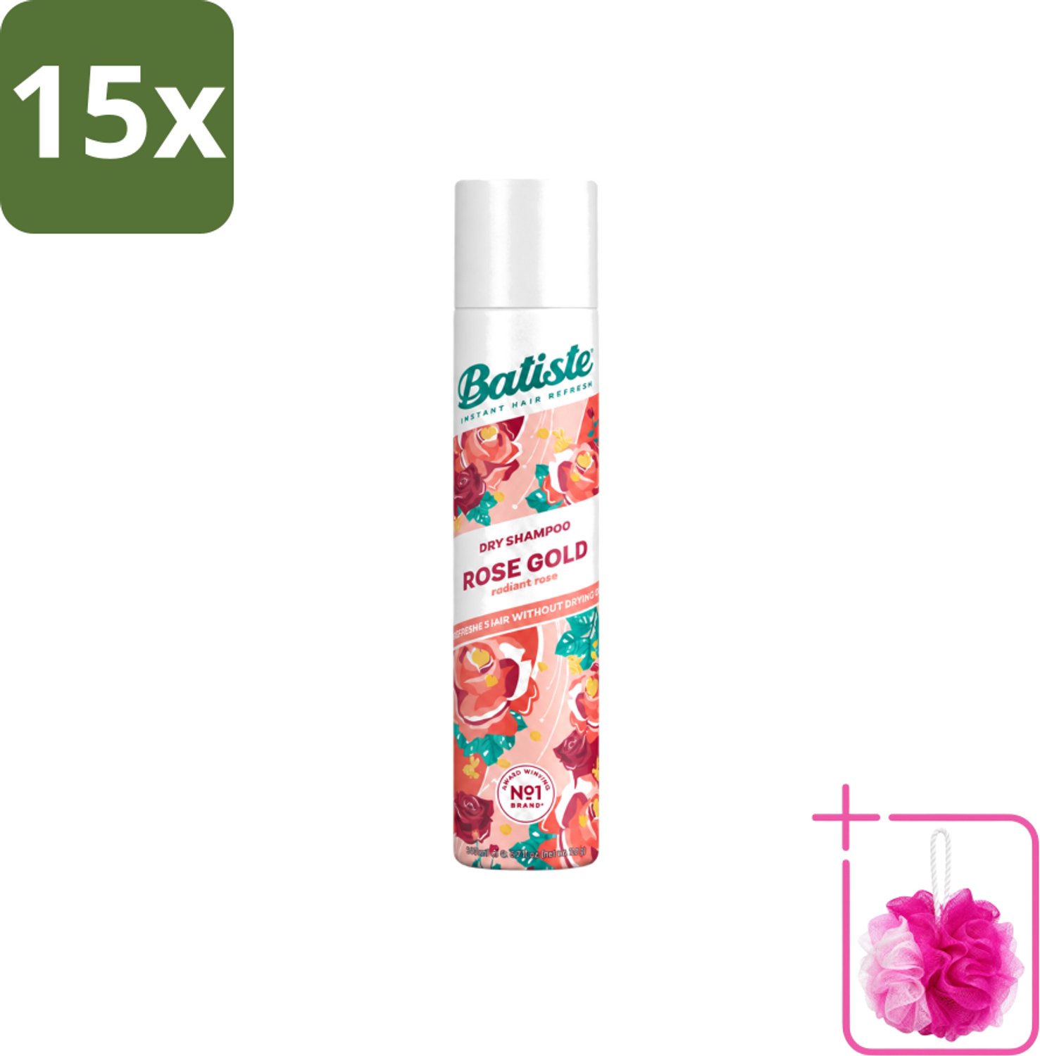 15 x Batiste - Rose Gold - Droogshampoo - Zachte Rozengeur - Verfrist en Zorgt Voor Volume - 200ml - Bulkverpakking - Droogshampoo - Douchemop - Haarverfrissing