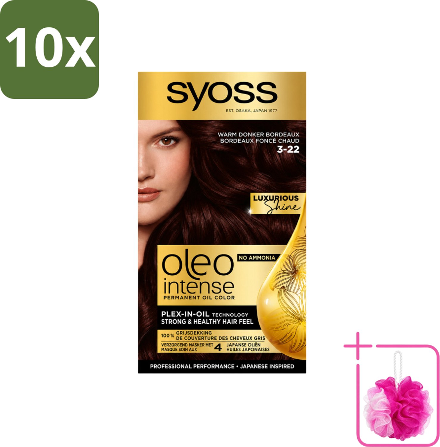 10 x SYOSS - Oleo Intense 3-22 - Haarverf - Permanente Haarkleuring - Warm Donker Bordeaux - Langdurige Kleur - Bulkverpakking - Haarkleur - Douchemop - Haarkleuring