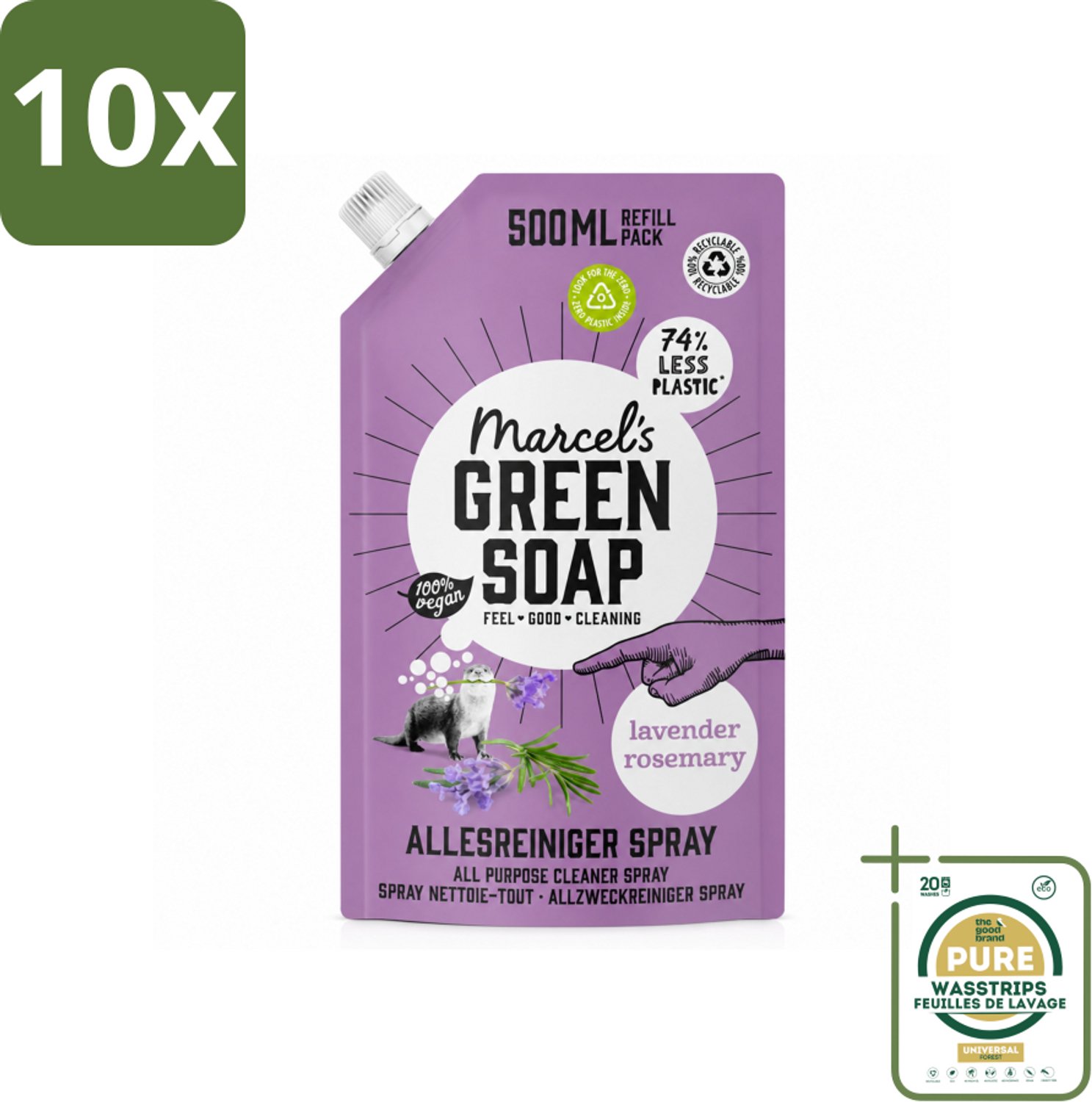 10 x Marcel's Green Soap - Allesreiniger Spray - Navulling - Lavendel & Rozemarijn - Frisse reiniging - 500 ml - Wasstrips - Allesreiniger - Natuurlijke Reiniger - Reinigingsnavulling - Lavendel En Rozemarijn - Biologische Reiniger