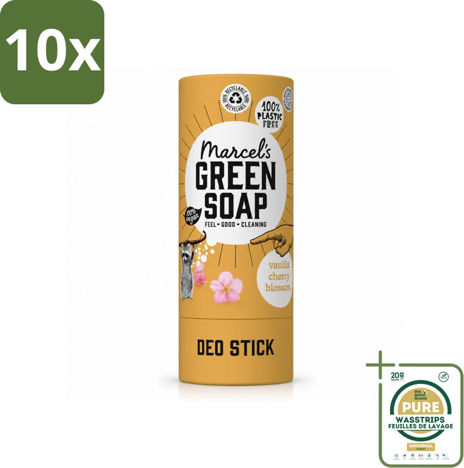 10 x Marcel's Green Soap - Deodorant Stick - Vanille & Kersenbloesem - Langdurige frisheid - 40 gr - Wasstrips - Deodorantstok - Duurzame Deodorant - Natuurlijke Deodorant - Vegan Deodorant - Geur Van Vanille En Kersenbloesem
