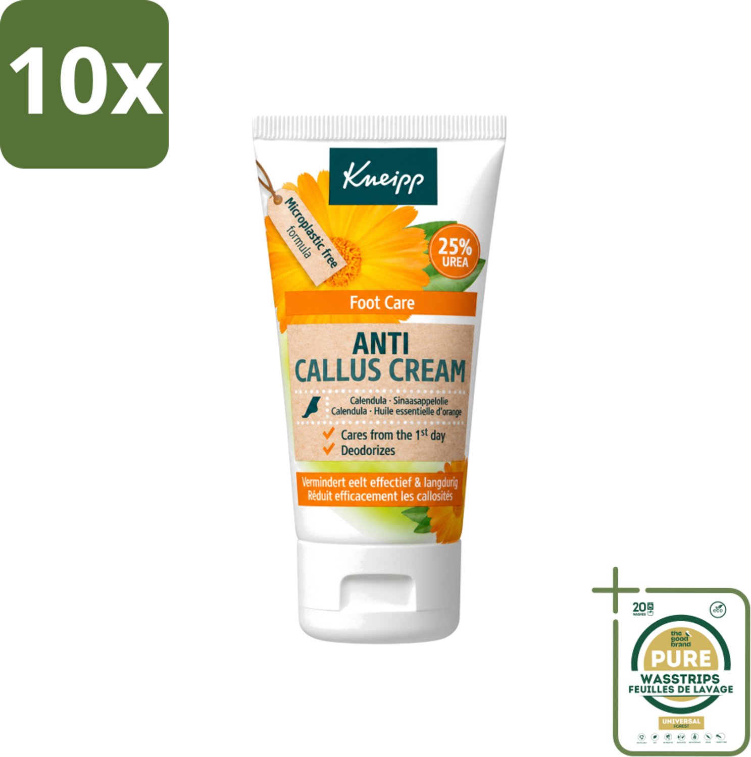 10 x Kneipp - Eeltcrème - Calendula - 25 % ureum - Voor zachte & soepele voeten - 50 ml - Wasstrips - Voetcrème - Eeltvermindering - Ureumcrème - Voetverzorging - Zachte Voeten